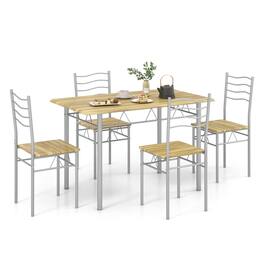 Boyel Living - 5 Pieces Brown Wood Metal Dining Table Set with 4 Chairs - Walnut