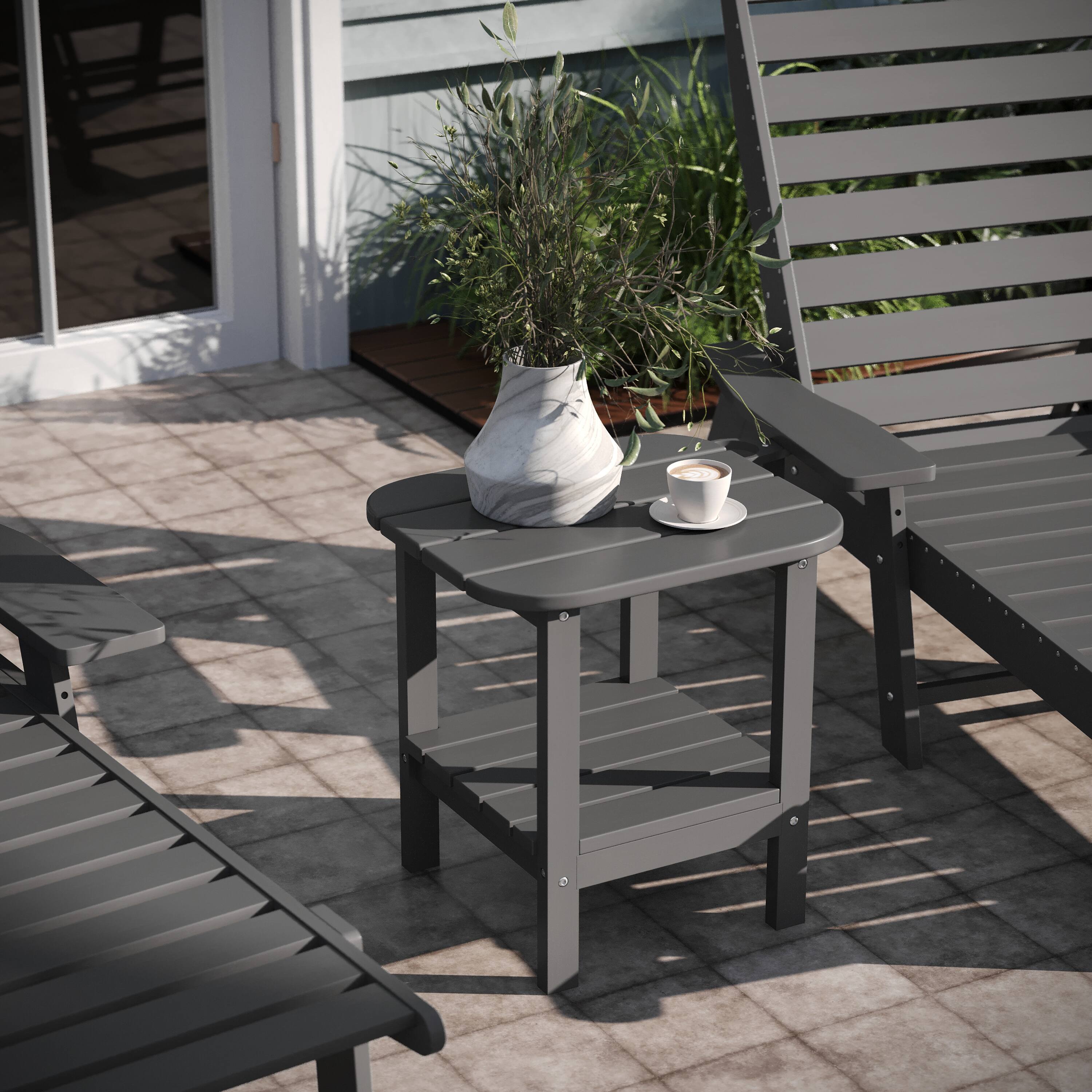 Alt View 3. Emma + Oliver - Tiverton Two Tier Polyresin Adirondack Side Table - All-Weather for Indoor/Outdoor Use - Gray.