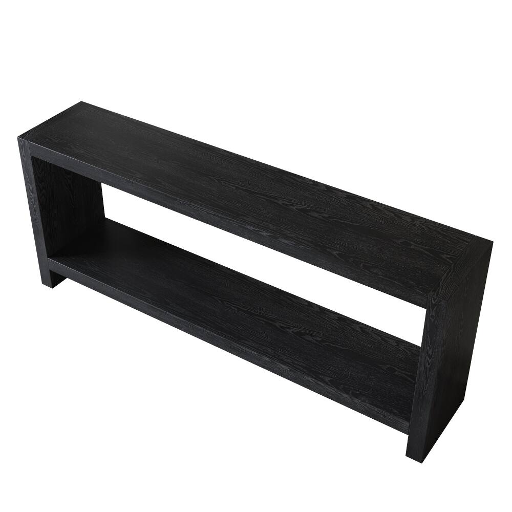 Alt View 8. Loheer - Loheer 63 inch farmhouse console table, 2 tier rustic entryway table with wood veneer, black - Black.