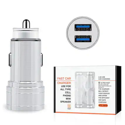 FAST CAR CHARGER
USE FOR ALL TYPE CELL PHONE MINI SPEAKER
2.4A USB CAR CHARGING
ULTRA FAST
- 1A iOS
- 2.1A Android
THE CHARGER WILL DETECT YOUR DEVICES AND OFFER THE EFFICIENT AND SAFE CHARGING
QTY: 12PCS
2.4A USBB
CAR CHARGING
- ULTRA FAST
Input: DC 12-24V, 0.3A
Material: PC
THE CHARGER WILL DETECT YOUR DEVICES AND OFFER THE EFFICIENT AND SAFE CHARGING
QTY: 12PCS