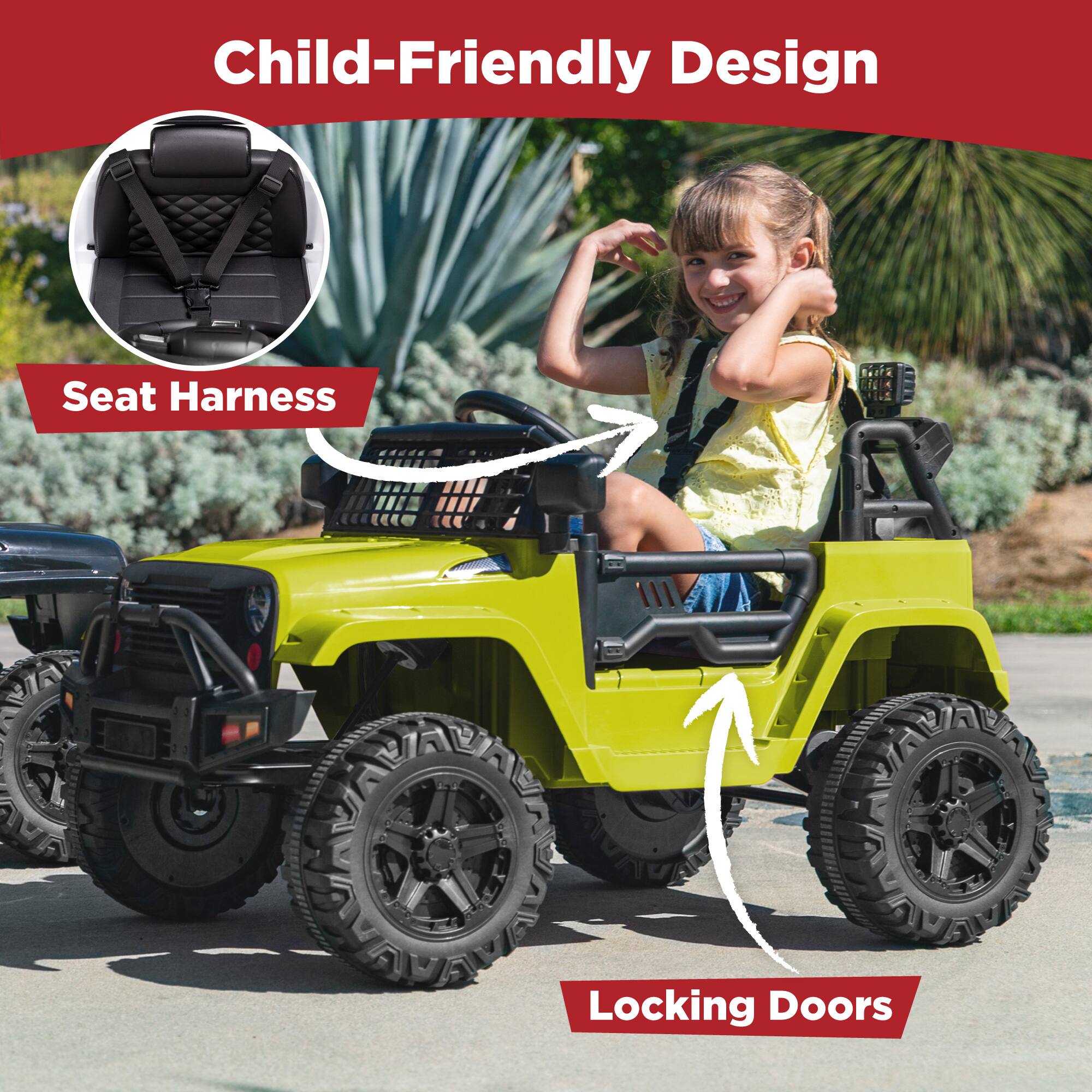 Child-Friendly Design

- Seat Harness
- Locking Doors
