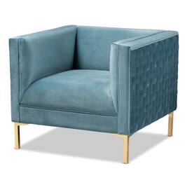 Baxton Studio - Seraphin Glam and Luxe Velvet Fabric Upholstered Gold Finished Armchair - Light Blue/Gold