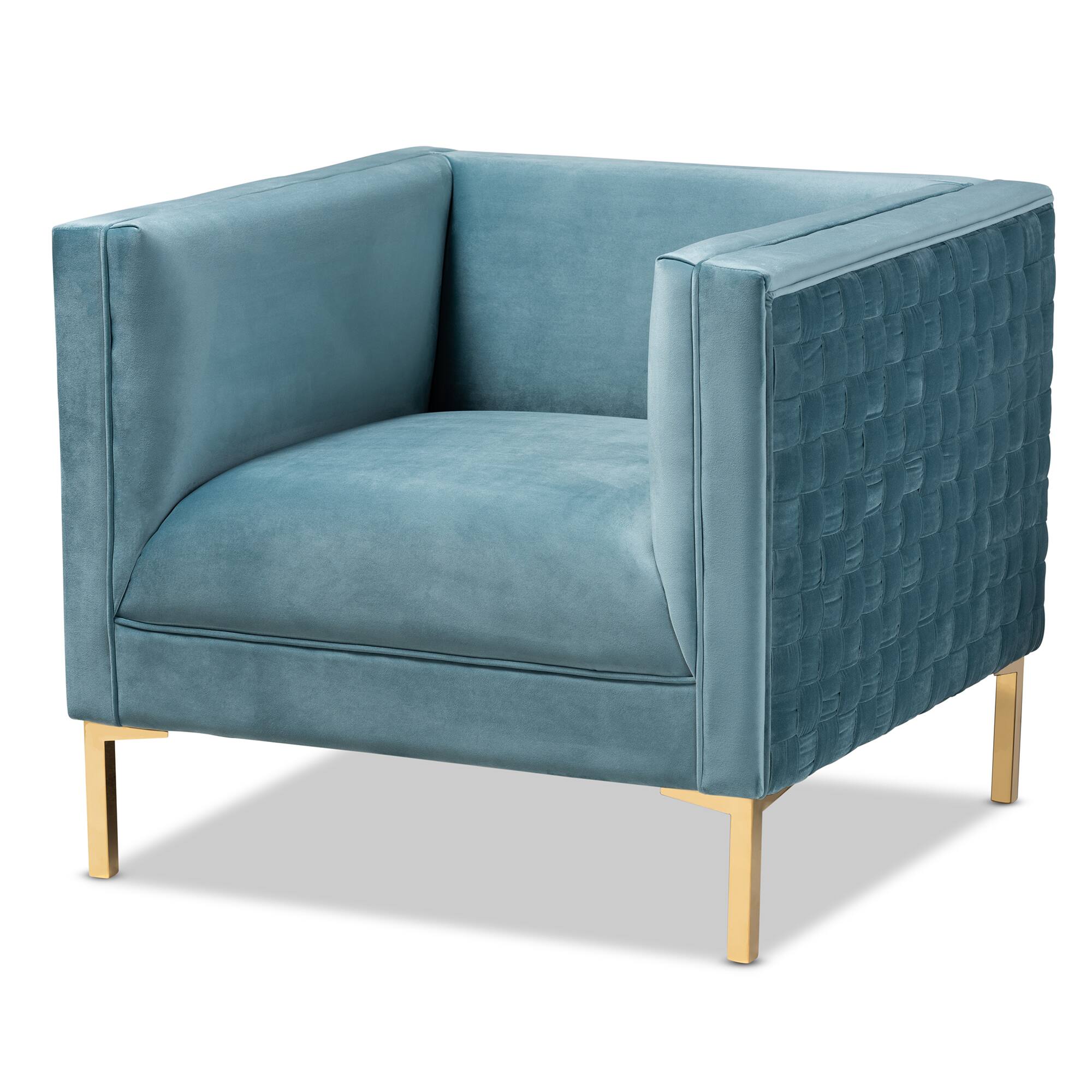 Front. Baxton Studio - Seraphin Glam and Luxe Velvet Fabric Upholstered Gold Finished Armchair - Light Blue/Gold.