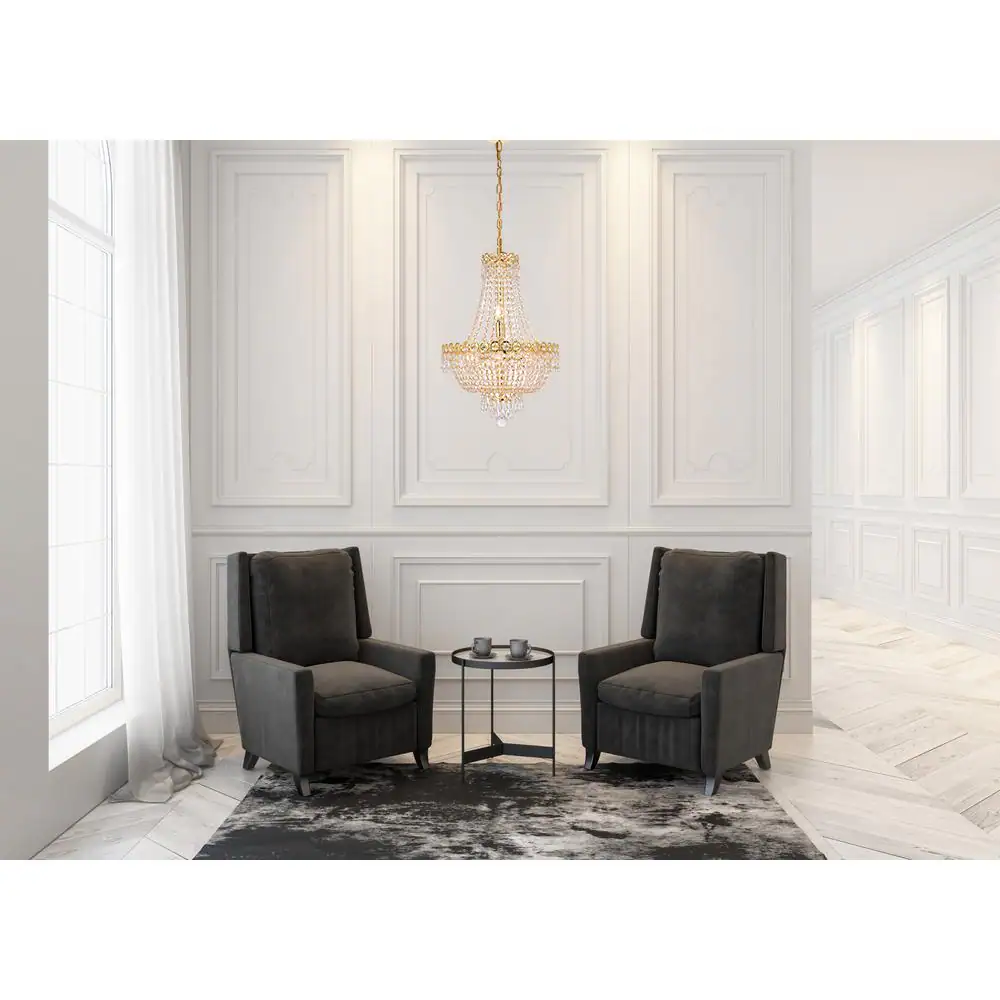 Angle. Elegant Lighting - Century 8 light Gold Pendant Clear Royal Cut Crystal - Gold.