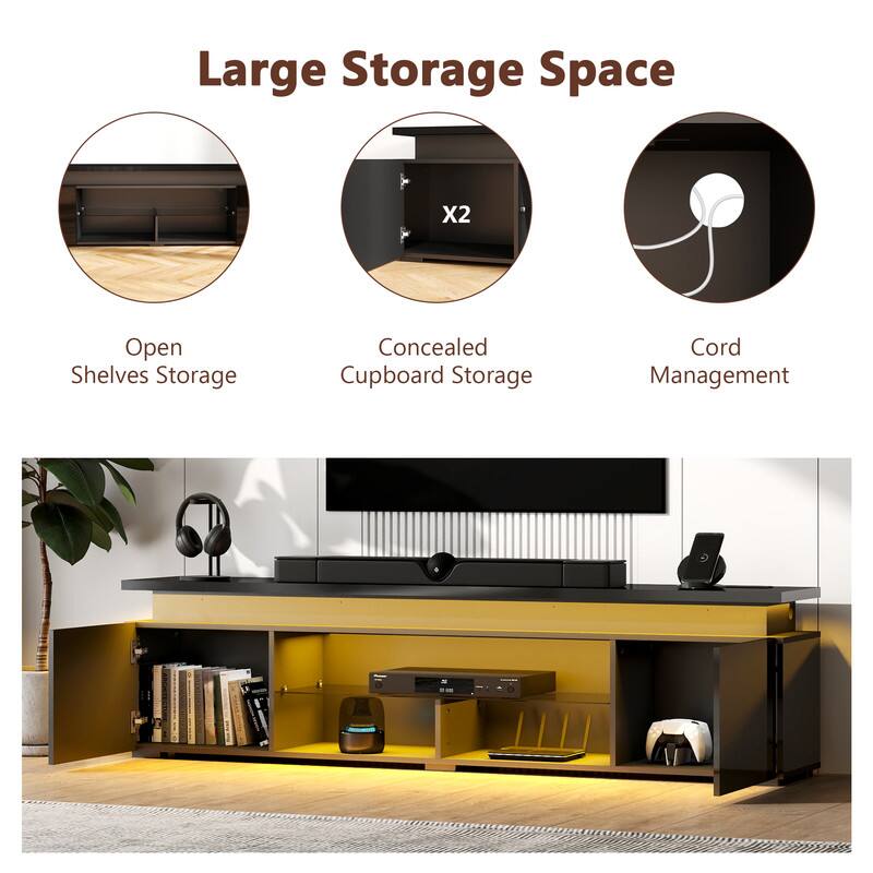 Large Storage Space, Open Shelves Storage, Concealed Cupboard Storage, Cord Management