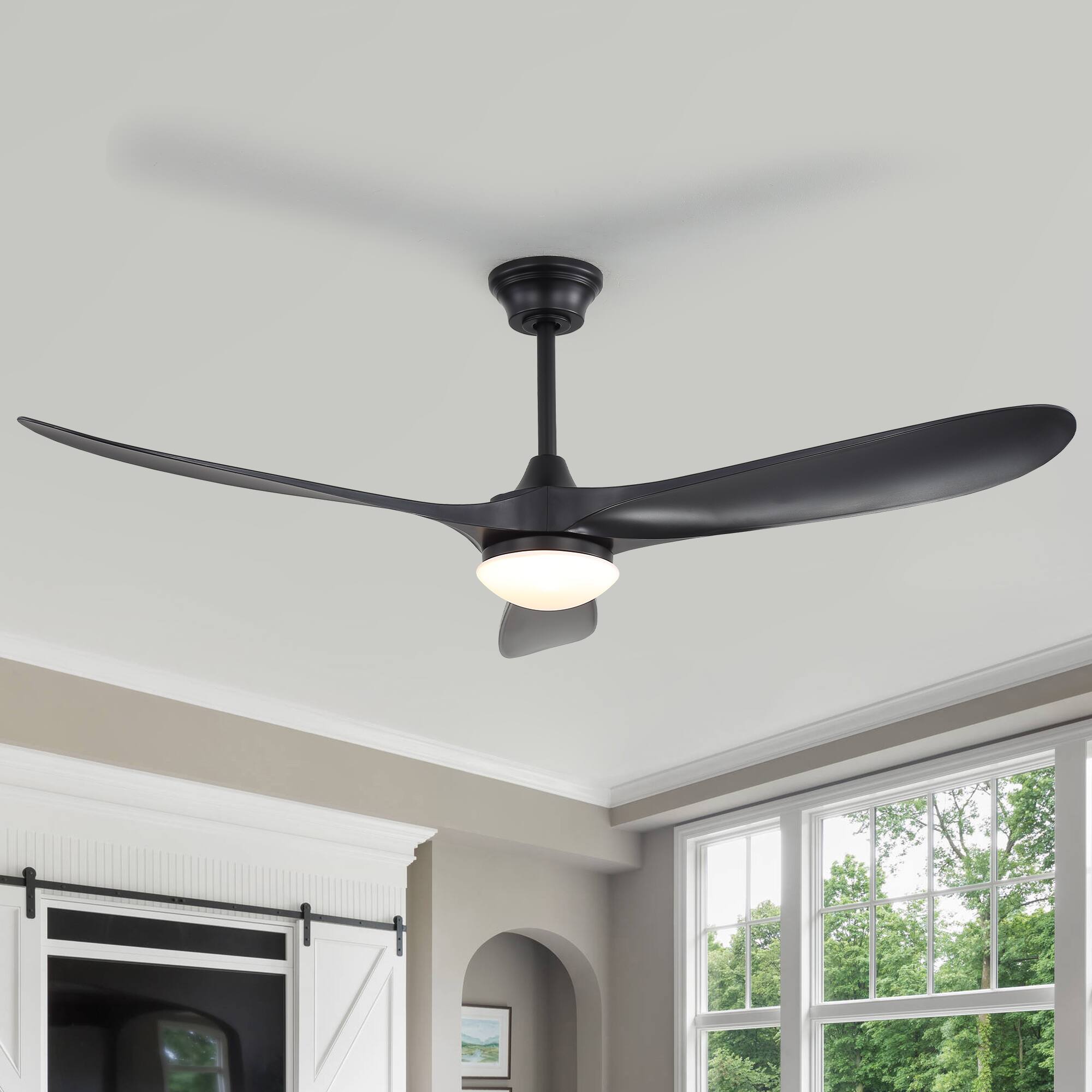 Alt View 4. Sofucor - 60'' Outdoor Ceiling Fan with Integrated LED Light & Remote Dimmable 3CCT 6 Speed DC Motor for Patio Bedroom Living Room - Black.
