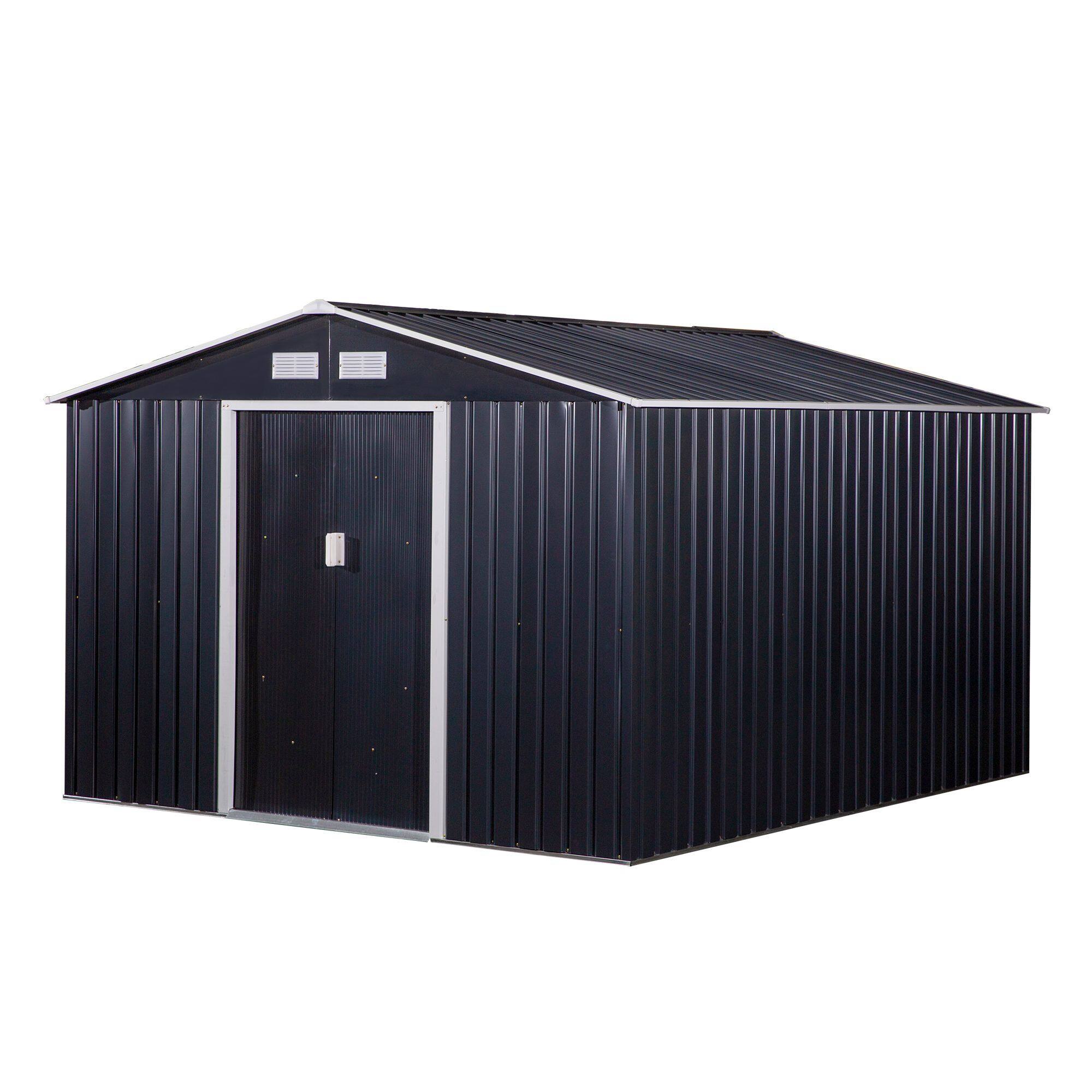 Alt View 7. Outsunny - 11' x 9' Outdoor Storage Shed, Garden Tool Metal Shed with Foundation Kit, Double Lockable Door.