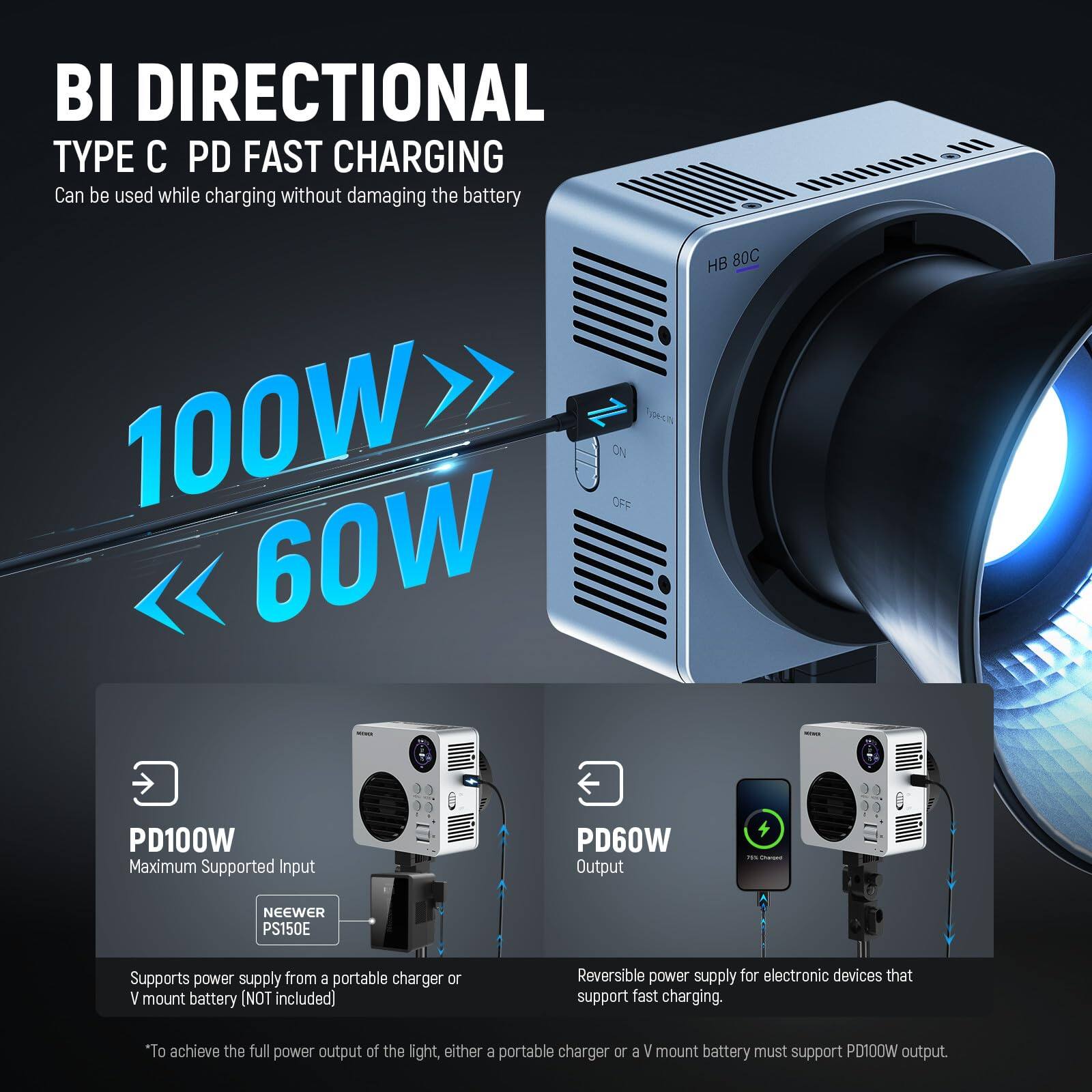 Neewer HB80C 80W RGBWW LED Video Light, Built in 72Wh Battery