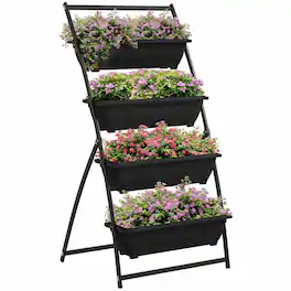 RYHNUYNE - Outsunny 4 Tier Raised Garden Bed, Vertical Planter Boxes with Stand, Self Draining Elevated Outdoor Garden - Black