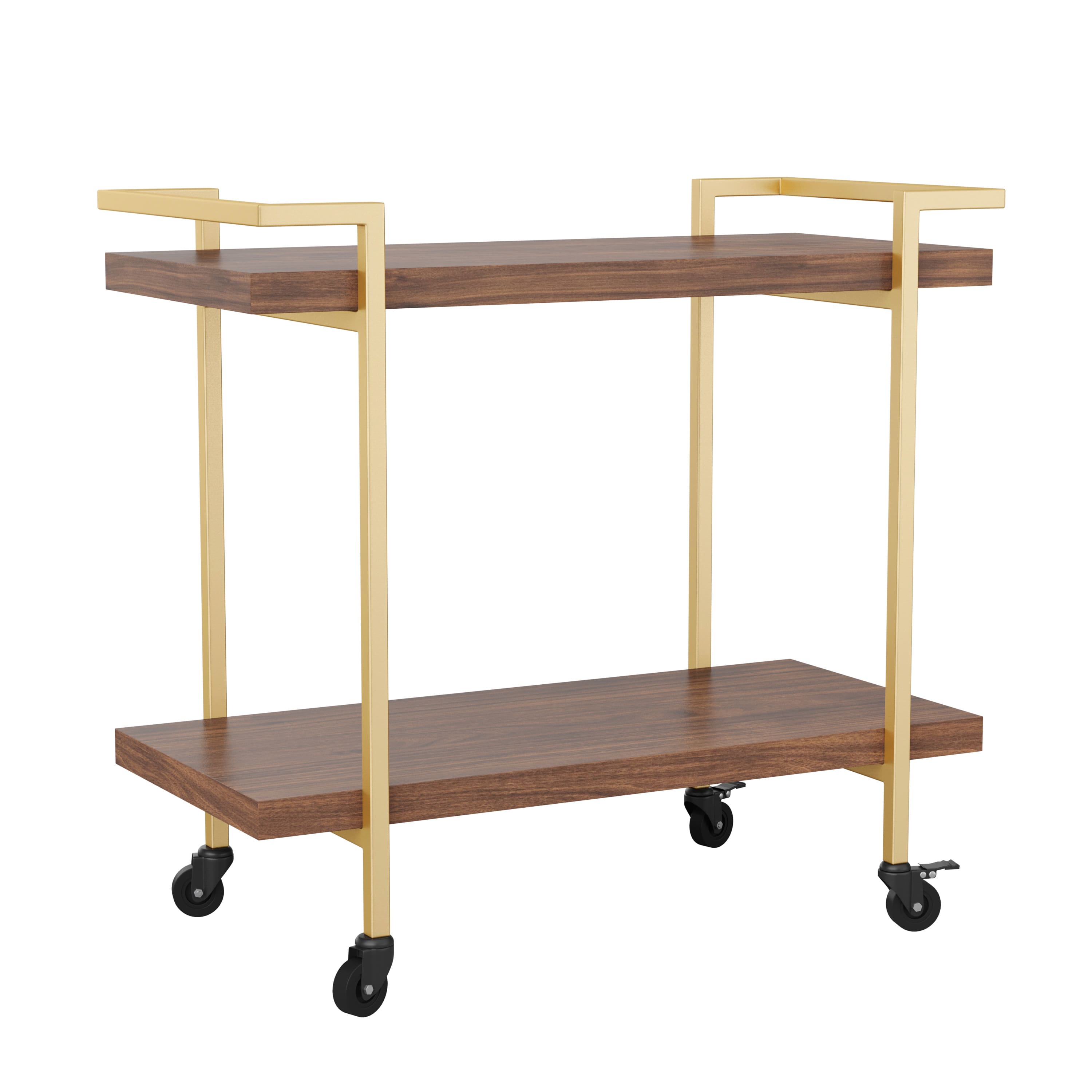 Front. Martha Stewart - Liam Mobile 2 Tier Printer Cart with Side Storage - Walnut/Polished Brass Frame.