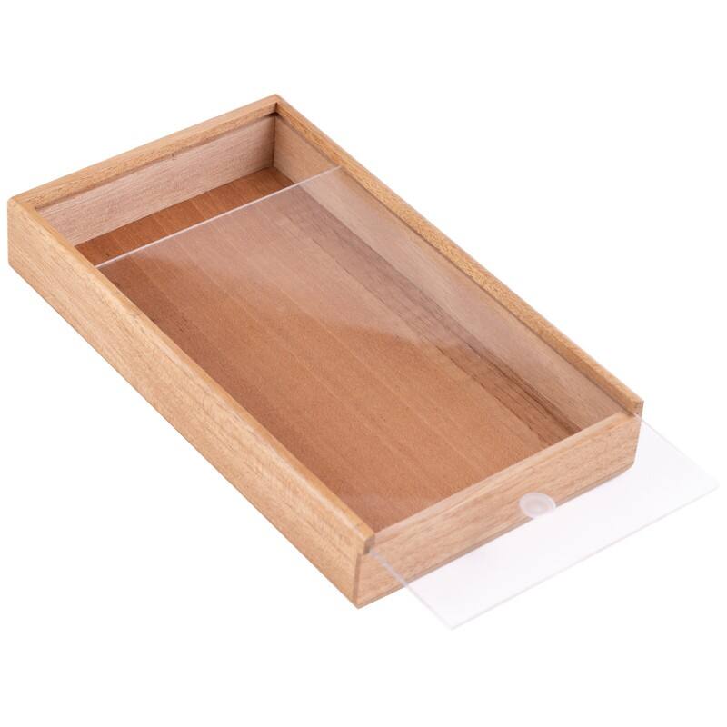 Angle. Prestige - 5 Cigar Promotional Box with Sliding Top - Clear Finish.