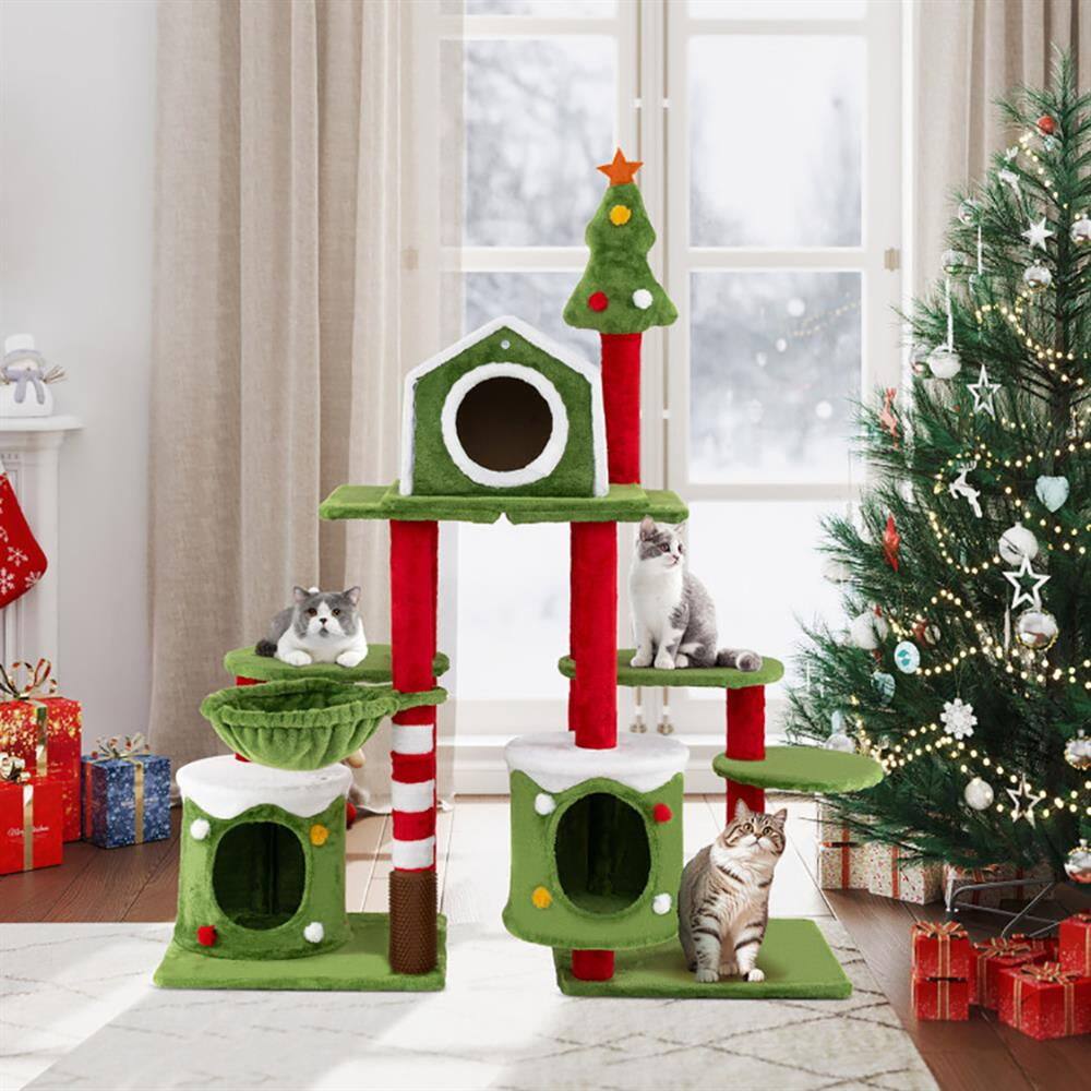 Alt View 1. Kadyn - Cat Scratching Tower,Cat Tree, 58 Inch Tall Cat Tree Tower Multi-level Pet Climbing and Jumping Tower Furniture - Green.