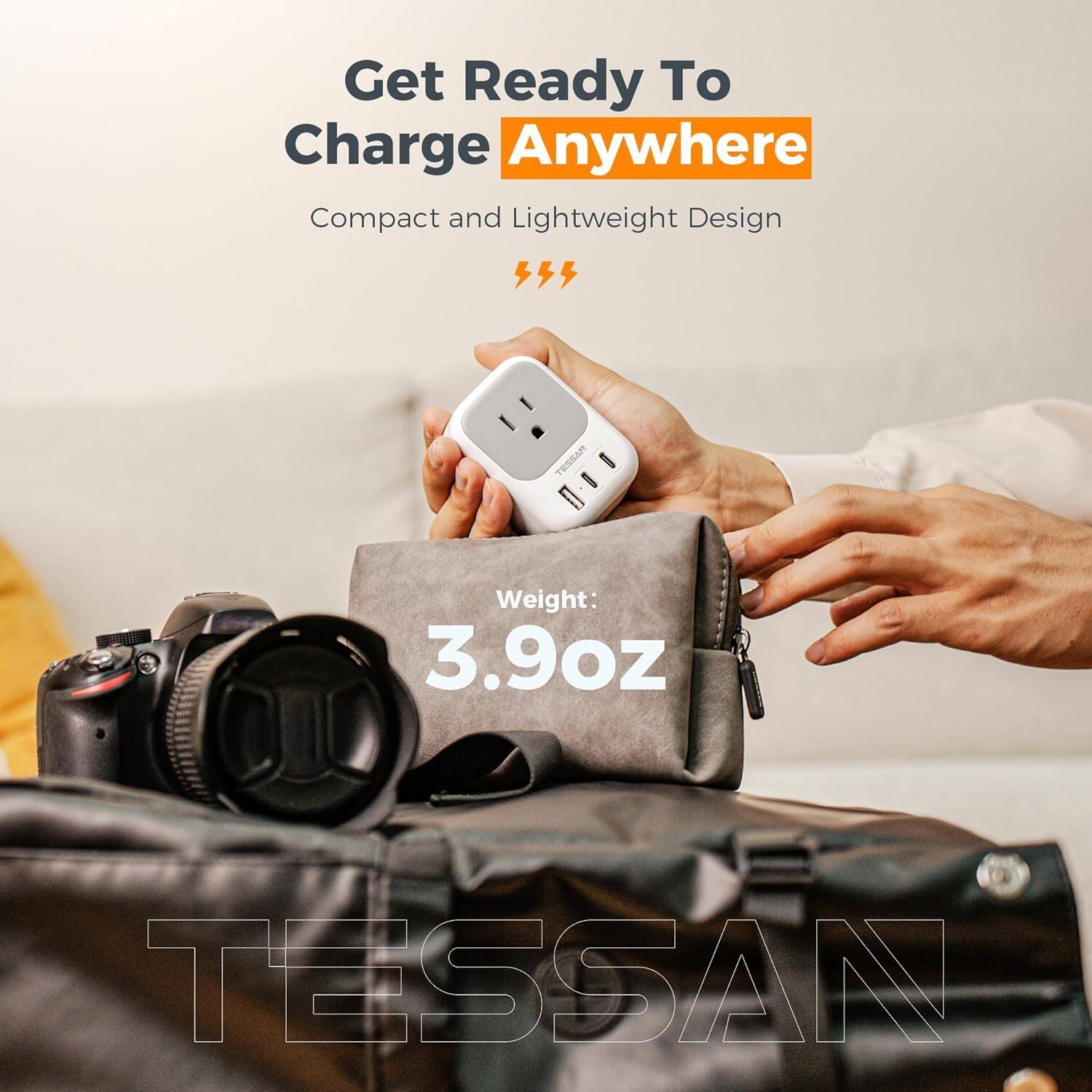 Get Ready To Charge Anywhere  
Compact and Lightweight Design  
Weight: 3.9oz  
TESSAN