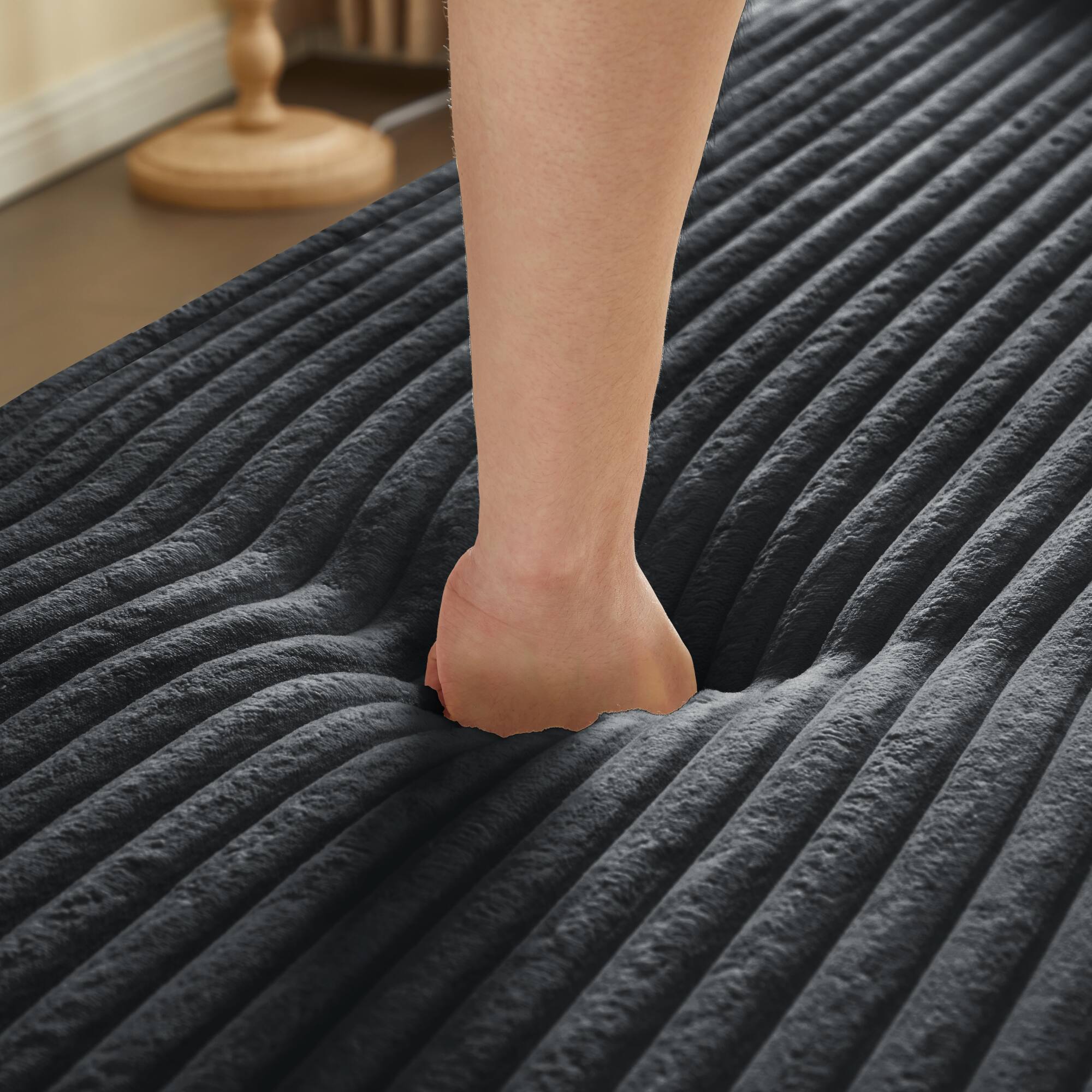 Alt View 5. GOODSILO - Convertible Plush Corduroy Floor Sleeper Sofa with Dual Pillows for Living Room and Guest Use - Dark Grey.