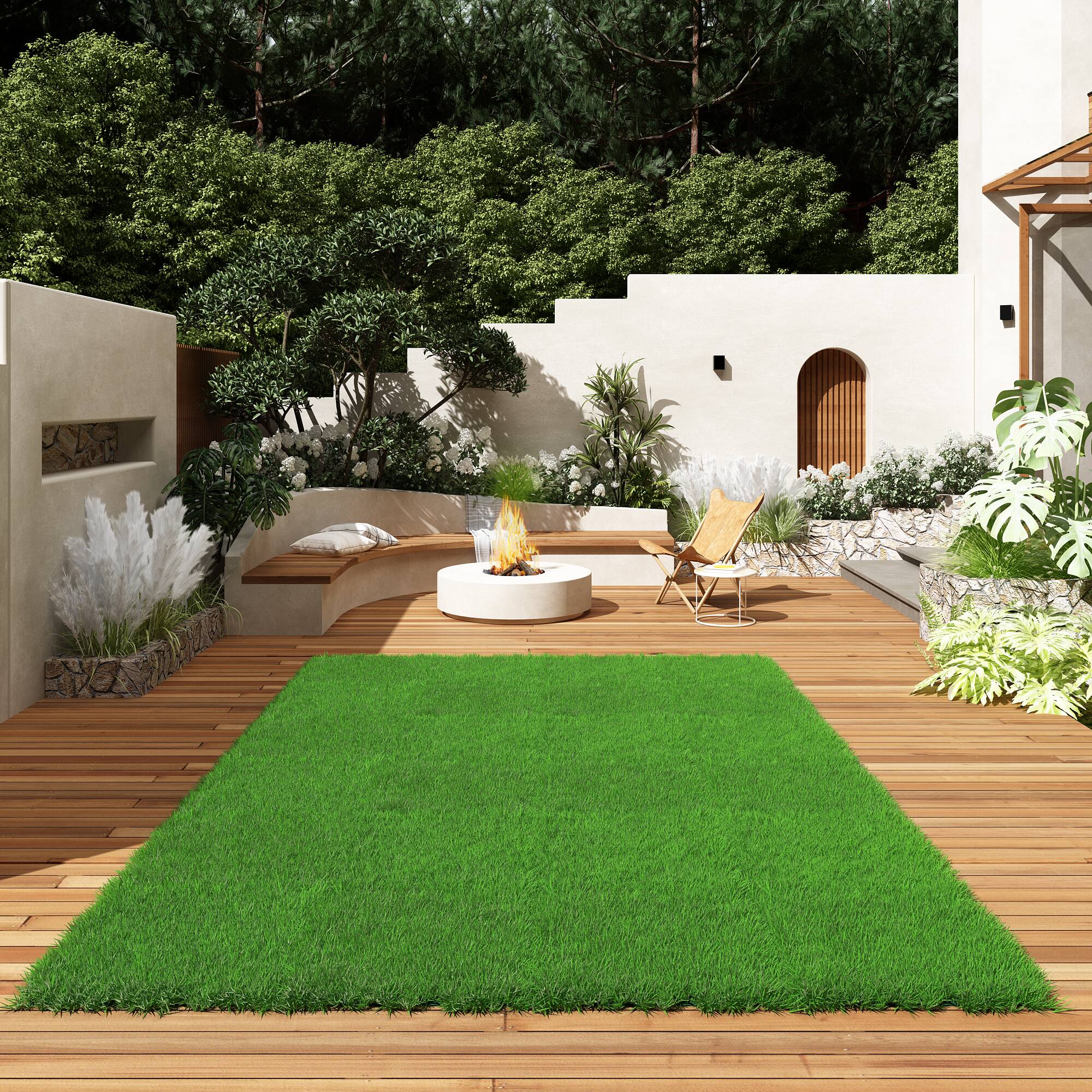 Alt View 8. Famapy - Artificial Grass Turf Rug, Indoor Outdoor Fake Lawn Mat for Balcony, Patio, Pets & Kids, Waterproof, Fire-Resistant - Green.