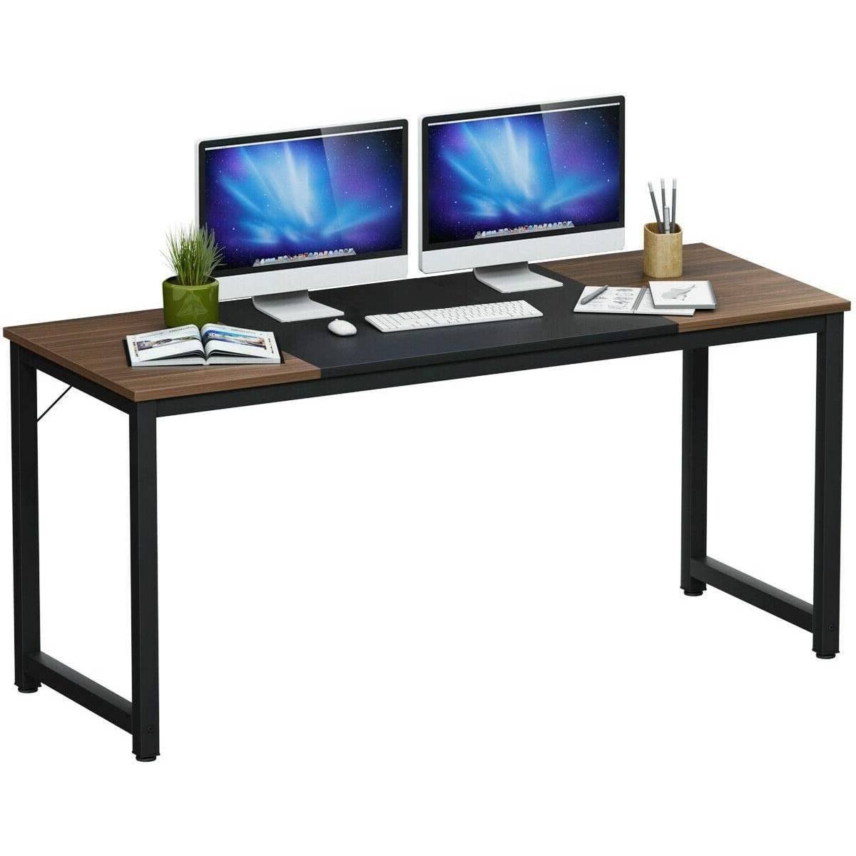 Angle. Hivvago - 63 Inch Study Writing Desk for Home Office Bedroom - Black and Coffee.