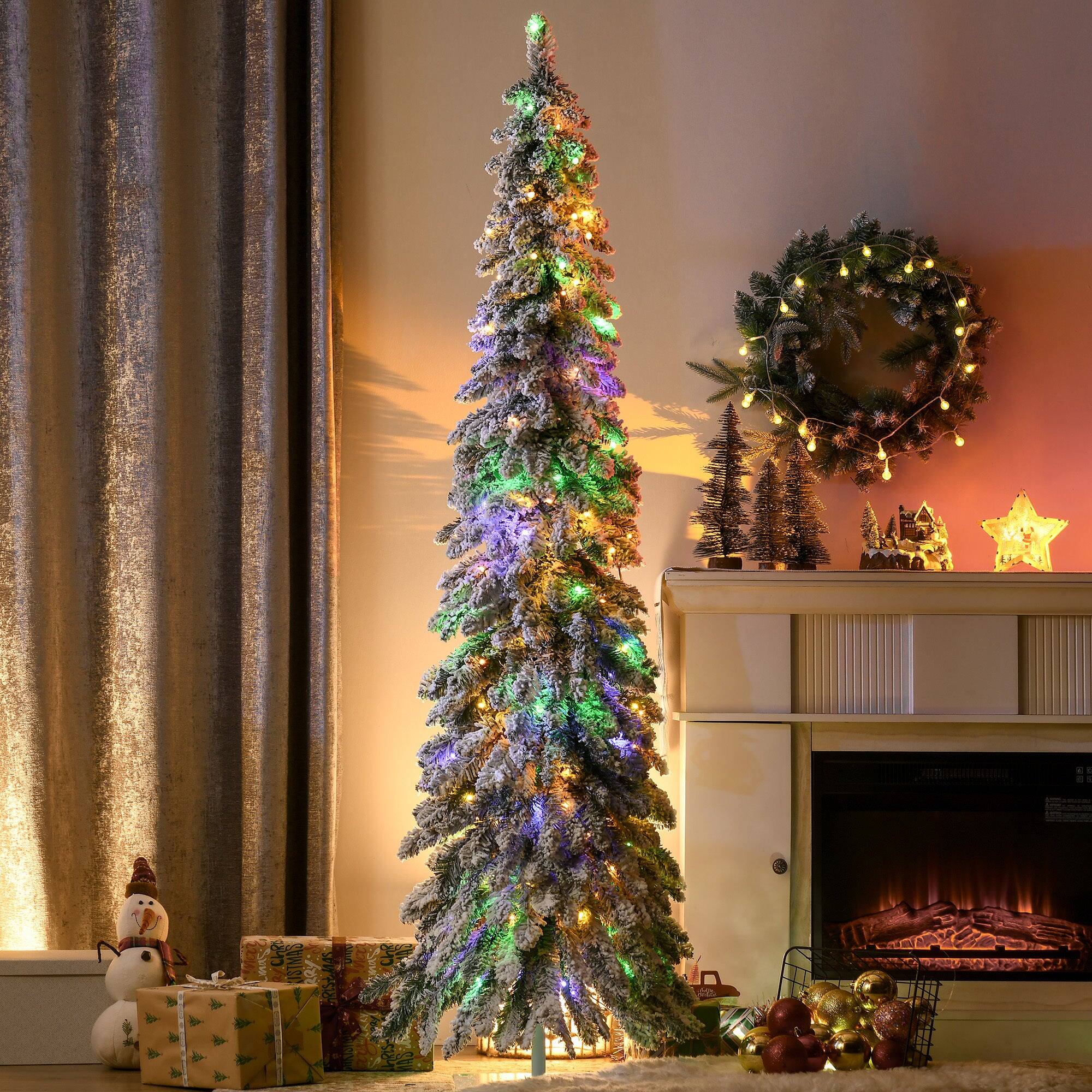 Alt View 4. BreeBe - 6ft Tall Prelit Pencil Artificial Christmas Tree Holiday DÃ©cor with 407 Snow Flocked Branches - Green.