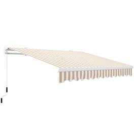 Outsunny - 13' x 8' Retractable Awning, Patio Awnings, Sunshade Shelter w/ Manual Crank Handle, UV & Water-Resistant Fabric - Beige Stripes