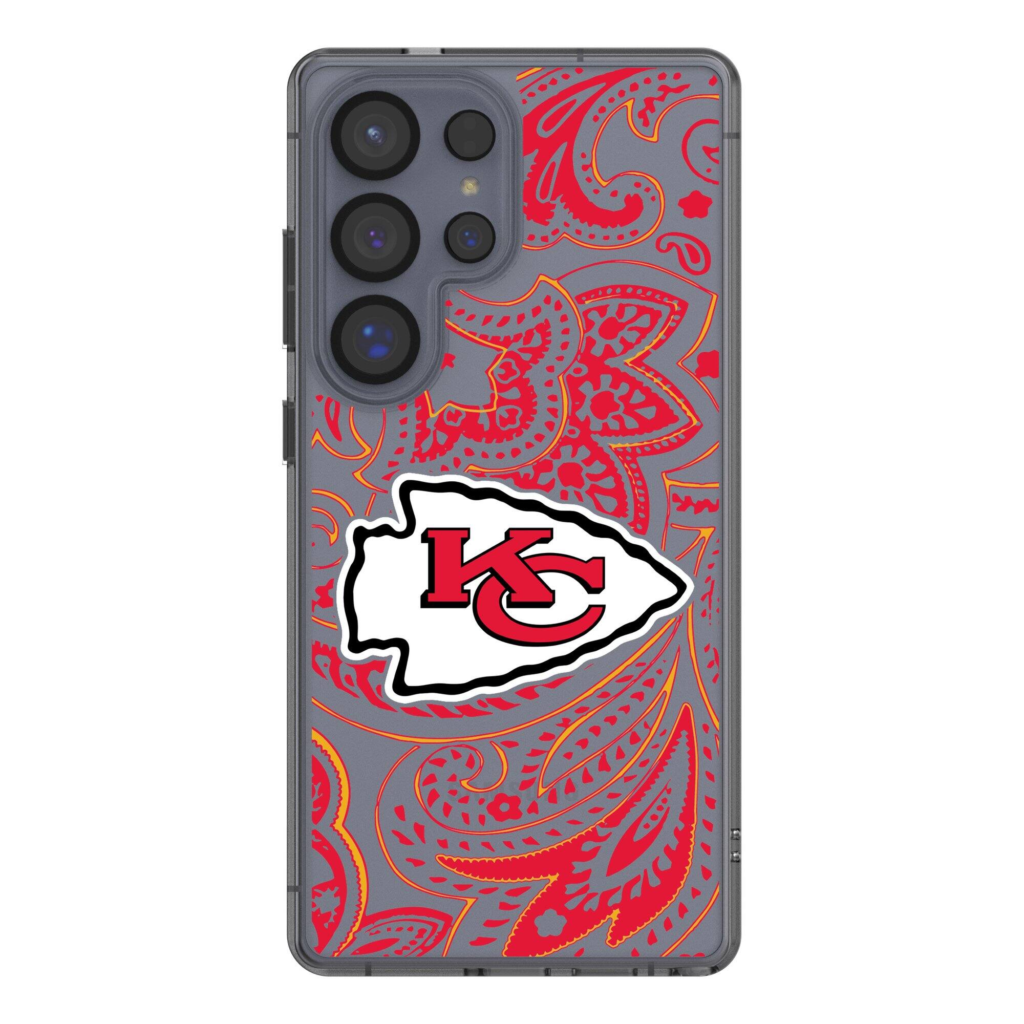 Front. Keyscaper - Kansas City Chiefs Galaxy Clear Paisley Design Case - S24 Ultra - Multicolor.