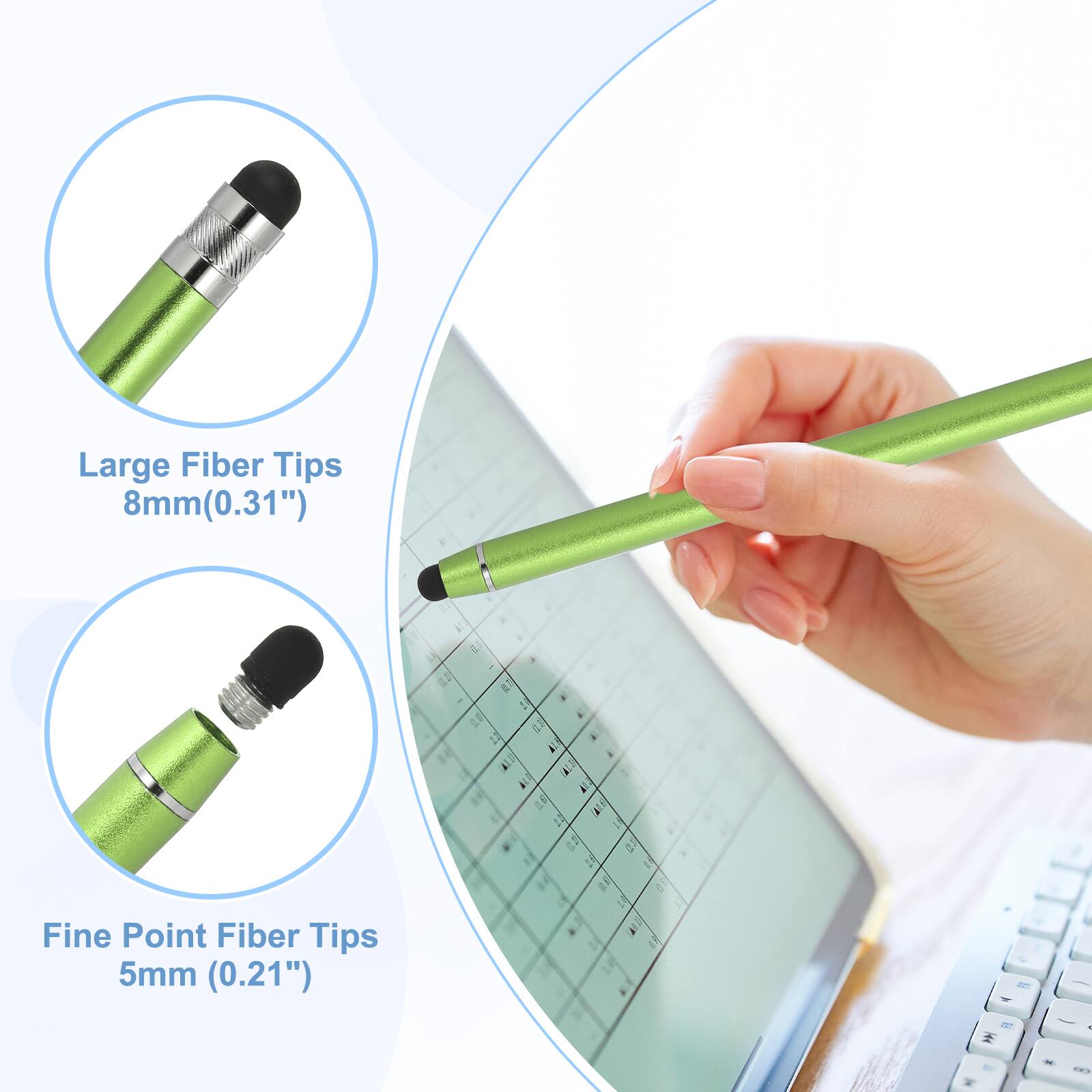 Large Fiber Tips 8mm (0.31")  
Fine Point Fiber Tips 5mm (0.21")