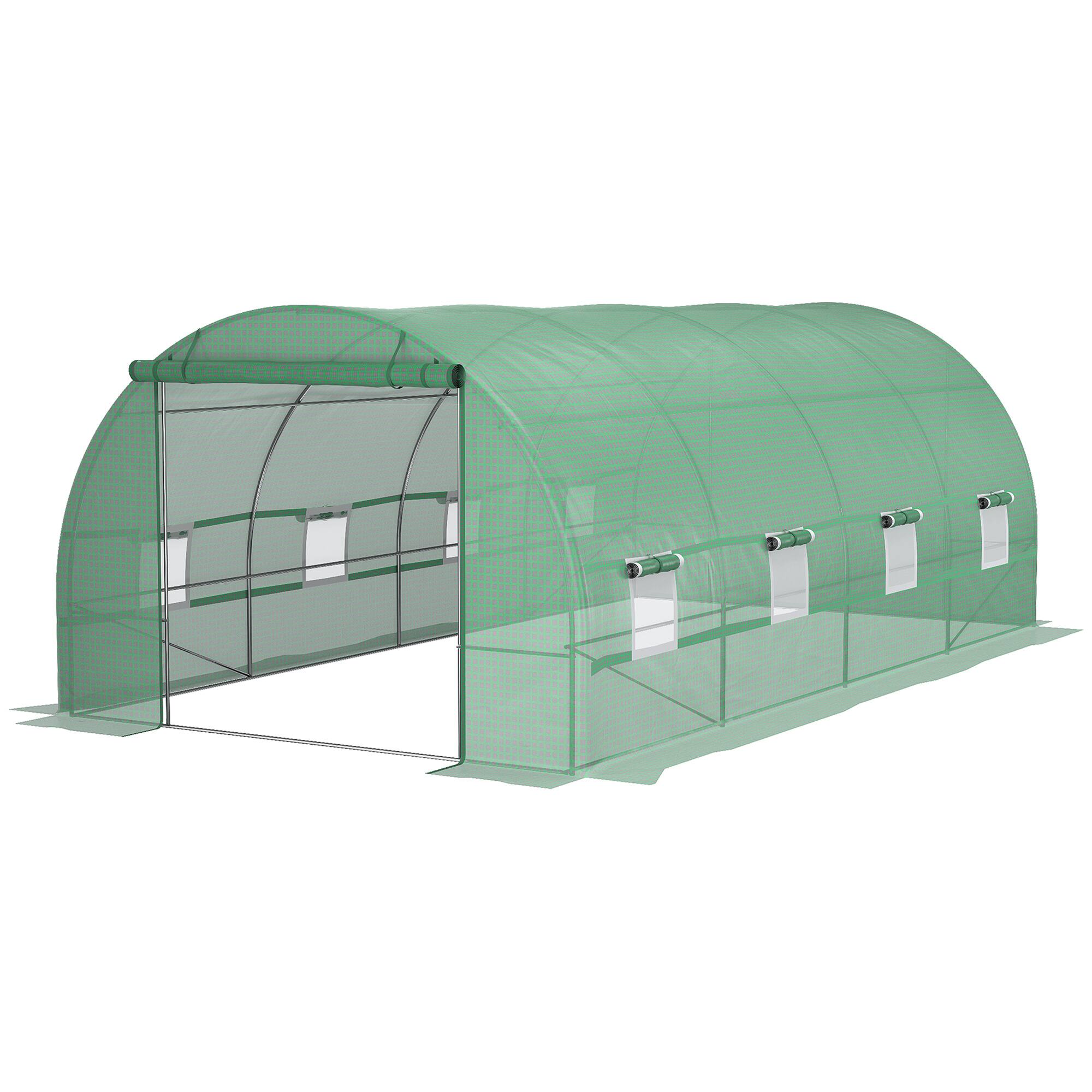 Alt View 8. Outsunny - Frame Walk-In Tunnel Greenhouse Garden Warm House Large Hot House Kit with Windows & Door - Green.