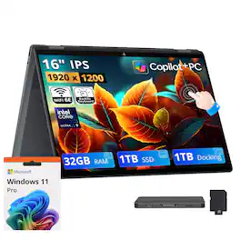 HP - Upgraded - OmniBook X Flip 16" 2K Touch 2-in-1 AI Laptop,Intel Ultra 9 288V,32GB LPDDR5X,1TB SSD+1TB Dock,Backlit,Win 11Pro - Gray