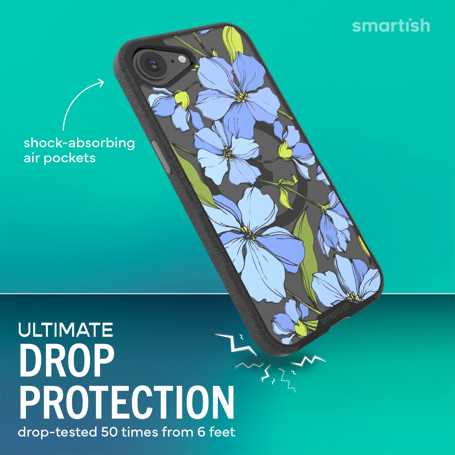 smartish shock-absorbing air pockets ULTIMATE DROP PROTECTION drop-tested 50 times from 6 feet smartish