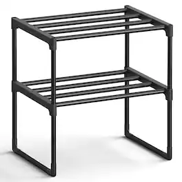 Songmics Home - Shoe Rack, 2-Tier Shoe Organizer, Metal Storage Shelf, Upright or Upside Down, for 3-6 Pairs, Stackable, for Entryway - Black