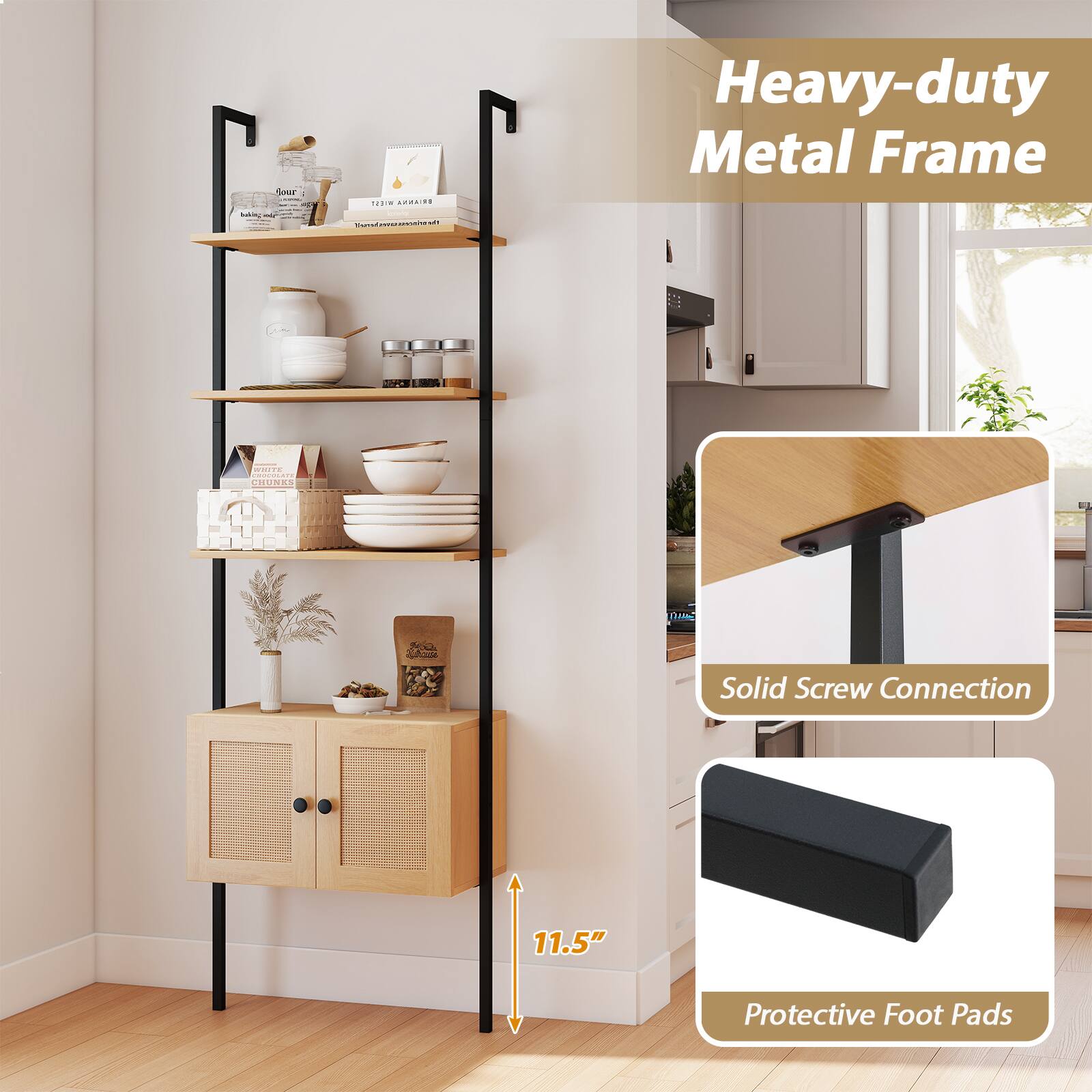 Heavy-duty Metal Frame

Solid Screw Connection

Protective Foot Pads

11.5"