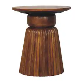 Artisan Furniture - Solid Wood Amber Oak Round Side Table, Top Space - Brown