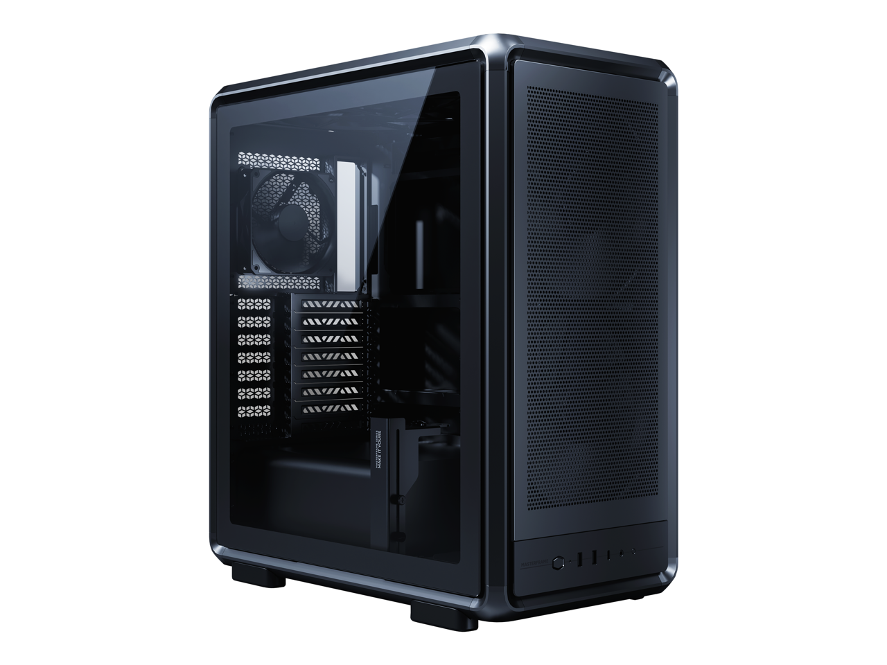 Front. Cooler Master - Cooler Master MasterFrame 500 Mesh Black ATX Mid-Tower, Aluminum Frame, Dual 200mm Fans, 390mm GPU, Tempered Glass - Black.