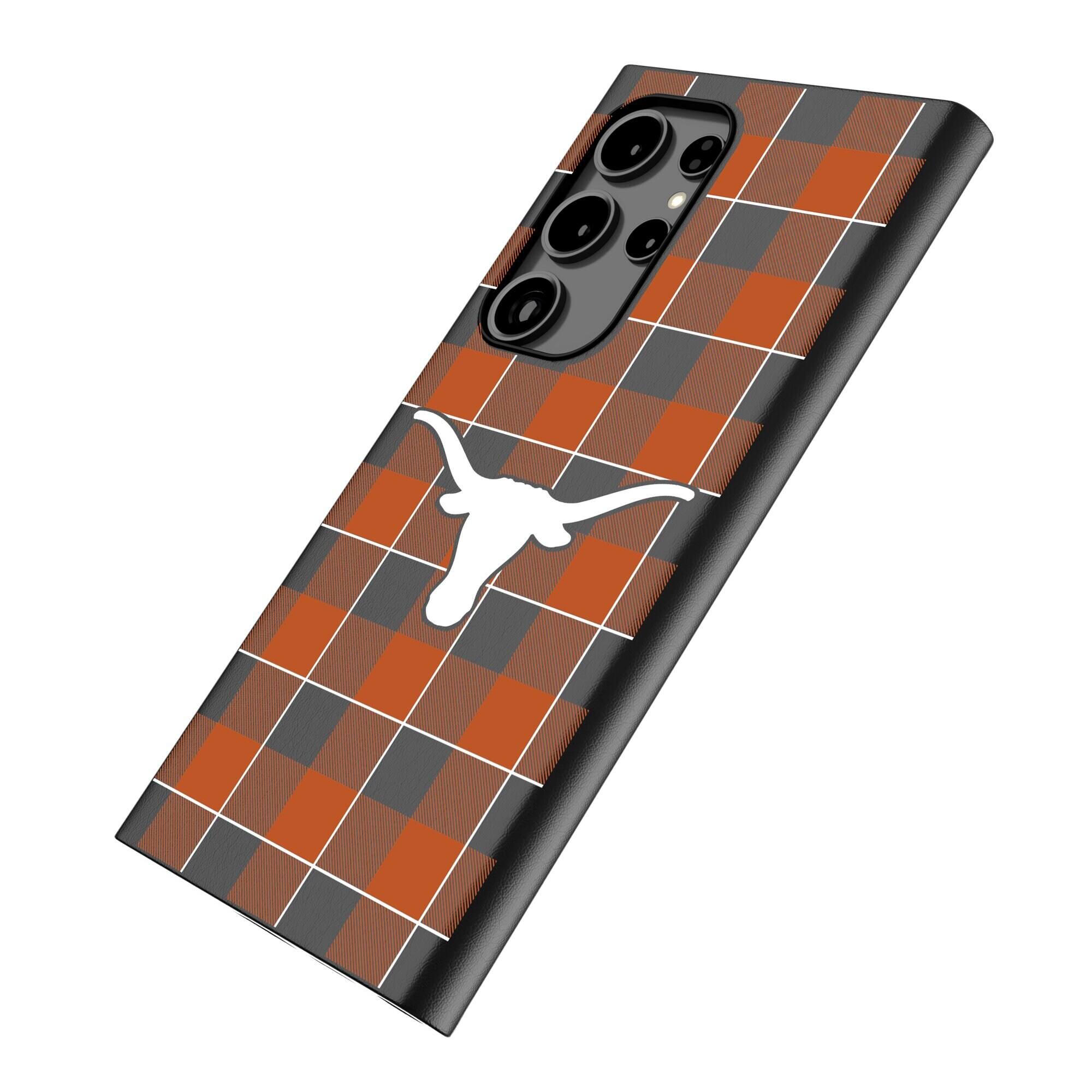 Alt View 1. Keyscaper - Texas Longhorns Plaid Galaxy Magnetic Bump Case - S24 - Black.