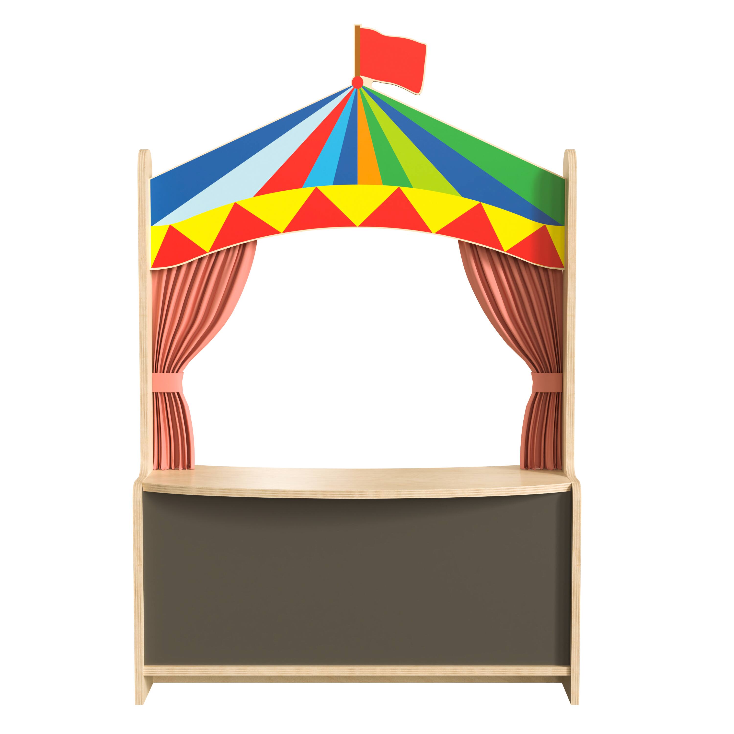 Angle. Flash Furniture - Bright Beginnings Wooden Puppet Theater with Removable Curtains and Bottom Magnetic Chalkboard, Natural - Natural.