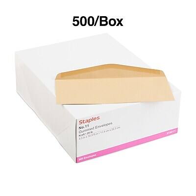 500/Box  
Staples  
No. 11 Envelopes  
Gummed  
Kraft  
80  
NEA STS01PT