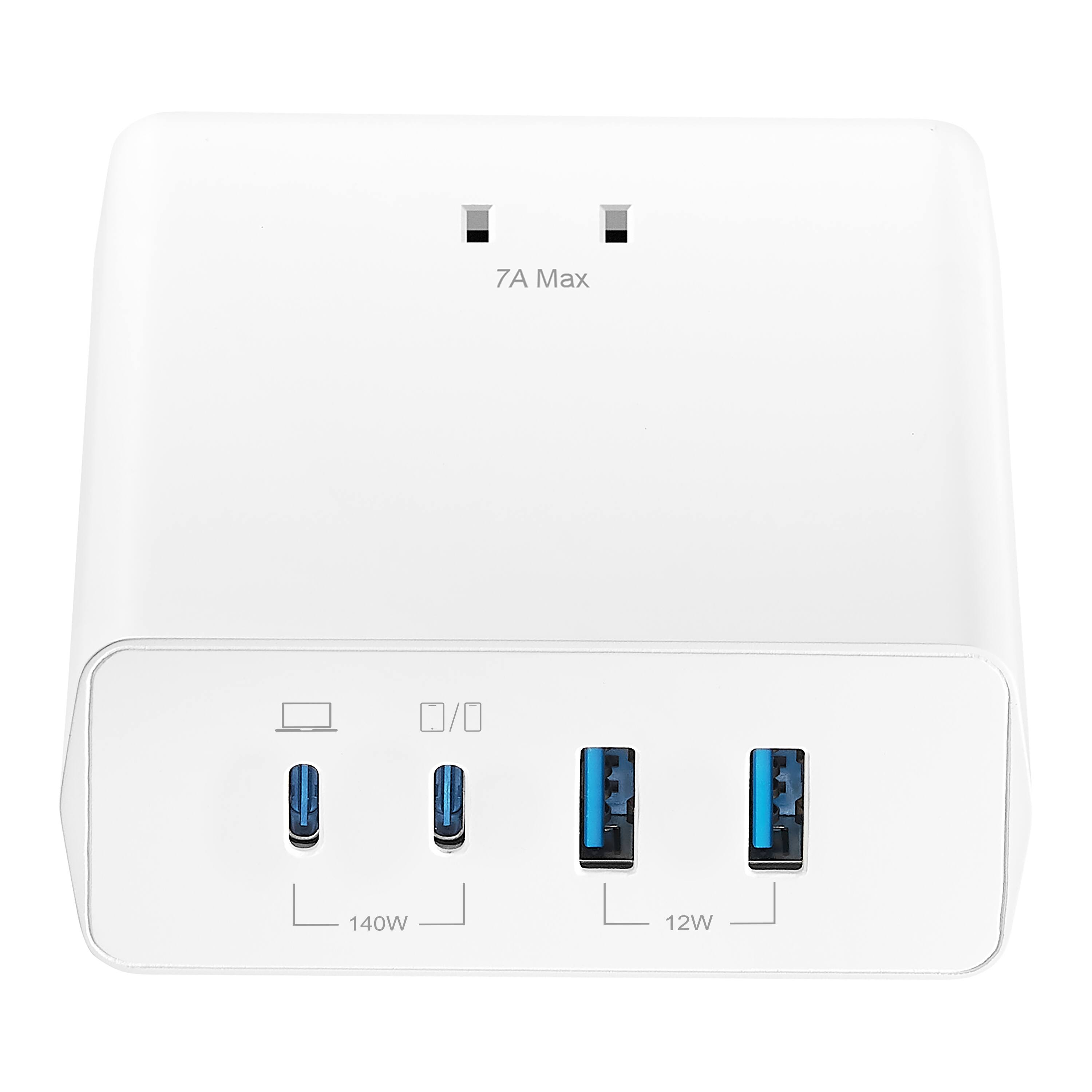 The text on the image reads: "7A Max 0/0 140W 12W."