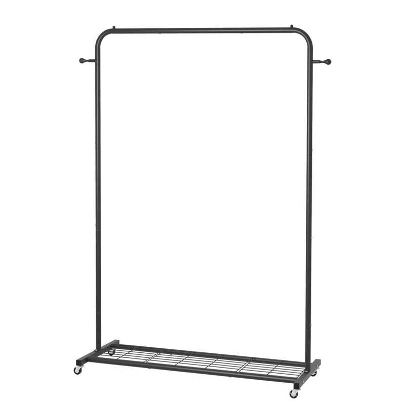 Angle. Hivvago - Black Modern Garment Rack Clothes Hanging Rod with Lockable Wheels - Black.