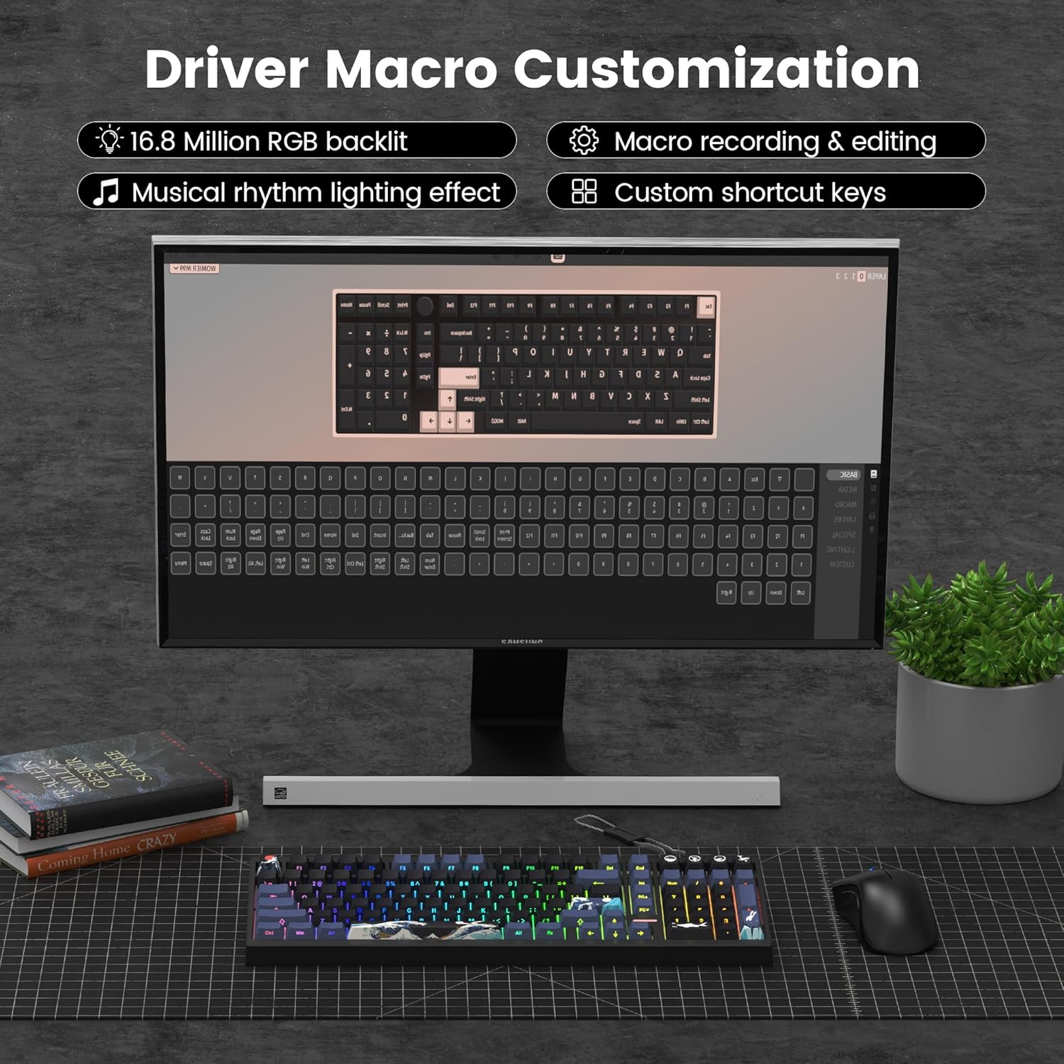 Driver Macro Customization

- 16.8 Million RGB backlit
- Musical rhythm lighting effect
- Macro recording & editing
- Custom shortcut keys