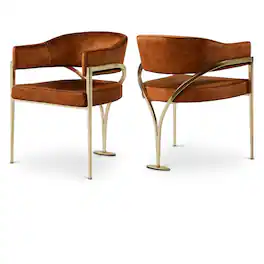 Meridian Furniture - Madelyn Cognac Velvet Dining Chair, Set of 2 - Brown