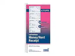 TOPS - Money/Rent Receipt Book, 5.25" x 11", White/Canary, 50 Sheets/Book (4161)