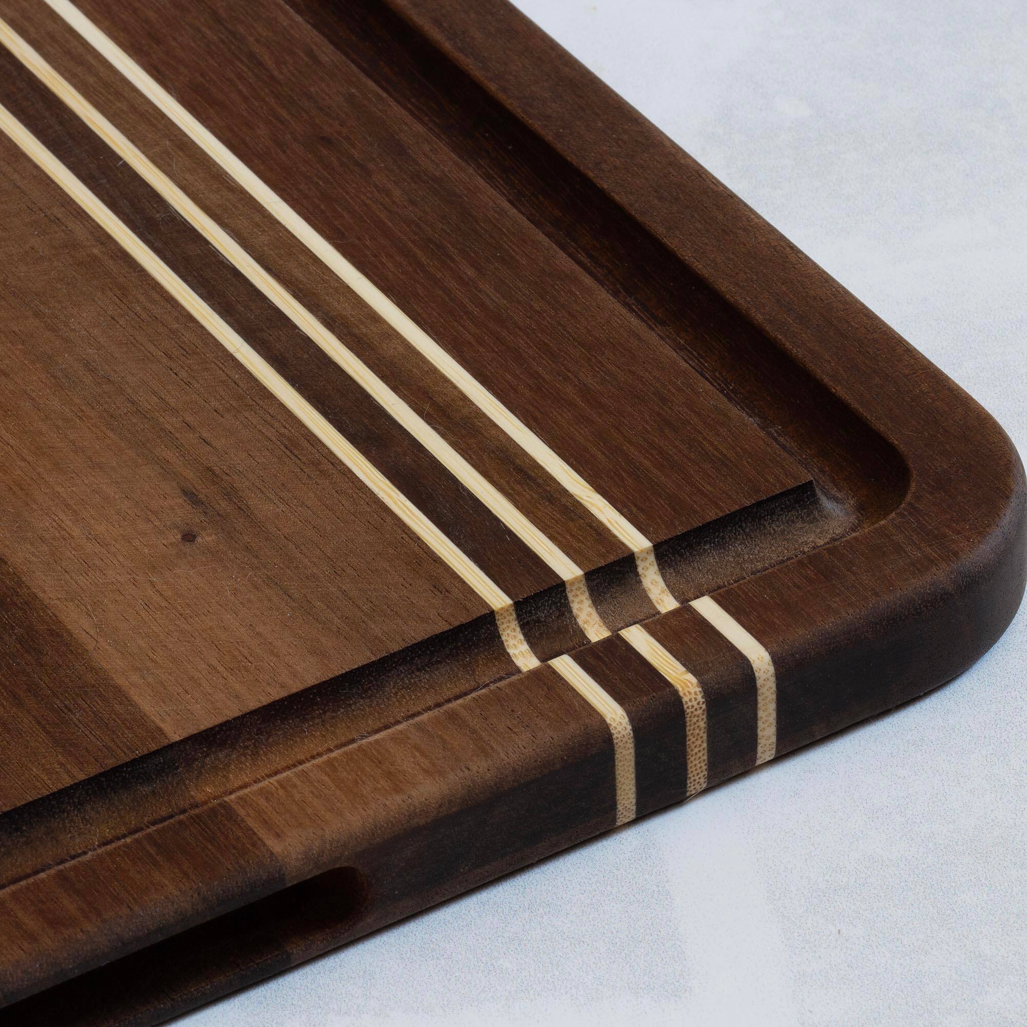 Left. Rock & Branch - Acacia Wood Pinstripe Cutting Board, 18-1/8" x 12-1/8".