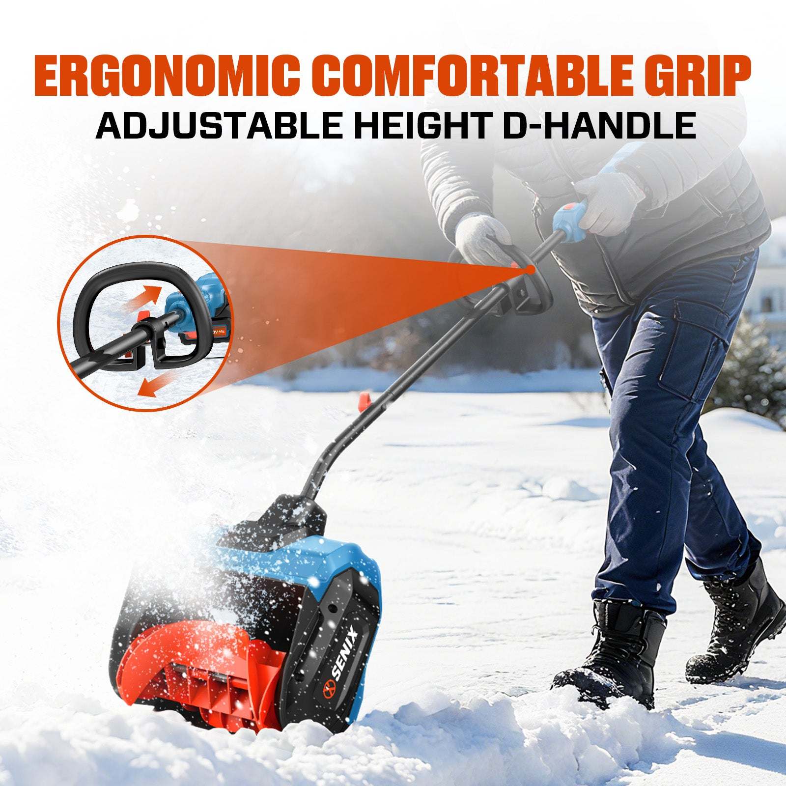 ERGONOMIC COMFORTABLE GRIP  
ADJUSTABLE HEIGHT D-HANDLE