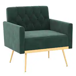 Costway - Modern Velvet Button Tufted Back Accent Chair with Golden Metal Legs and Foot Pads - Dark Green