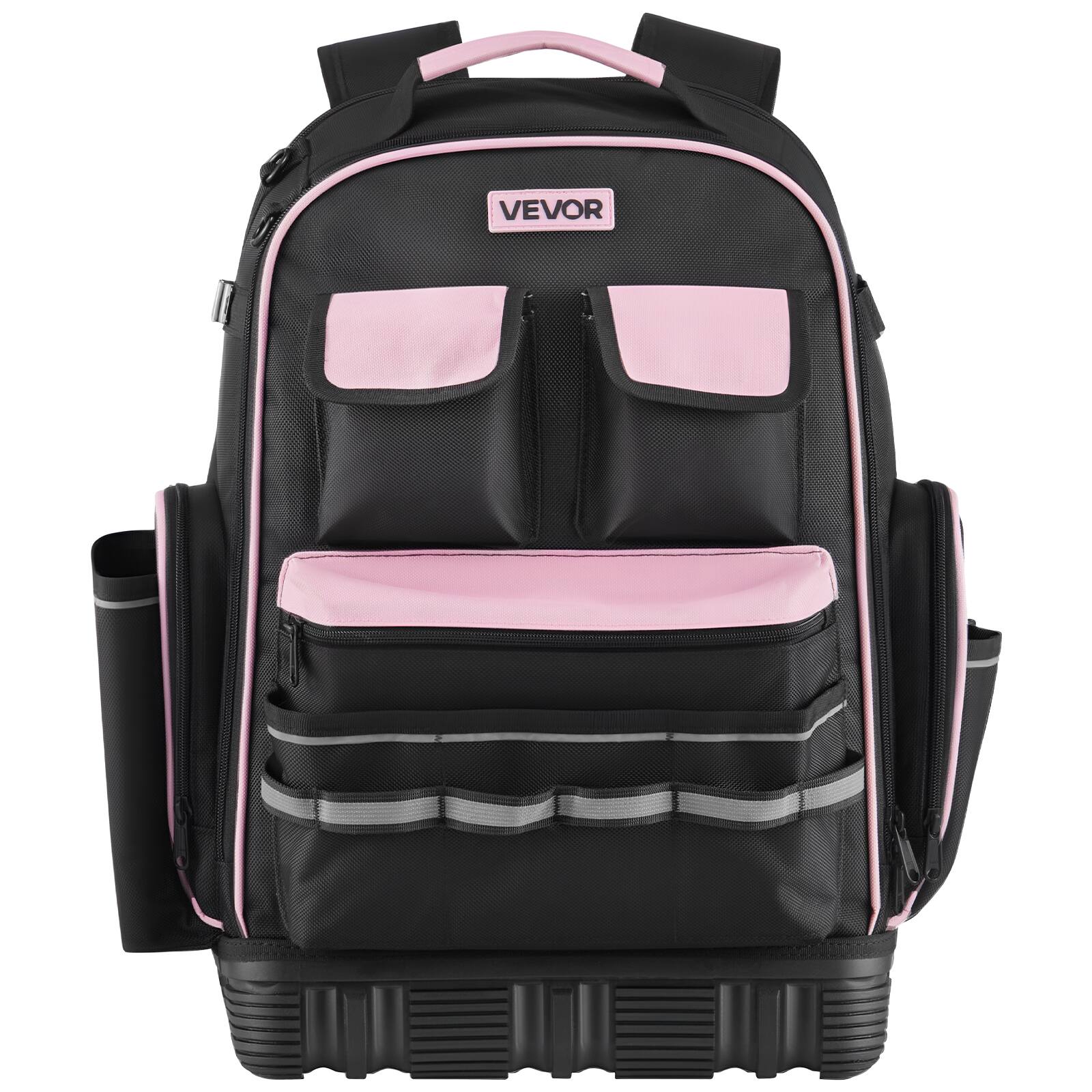 Alt View 5. VEVOR - Tool Backpack, 56 Pockets, Heavy-duty Tools Storage Organizer Work Bags with Laptop Compartment & Molded Base - Black,Pink.