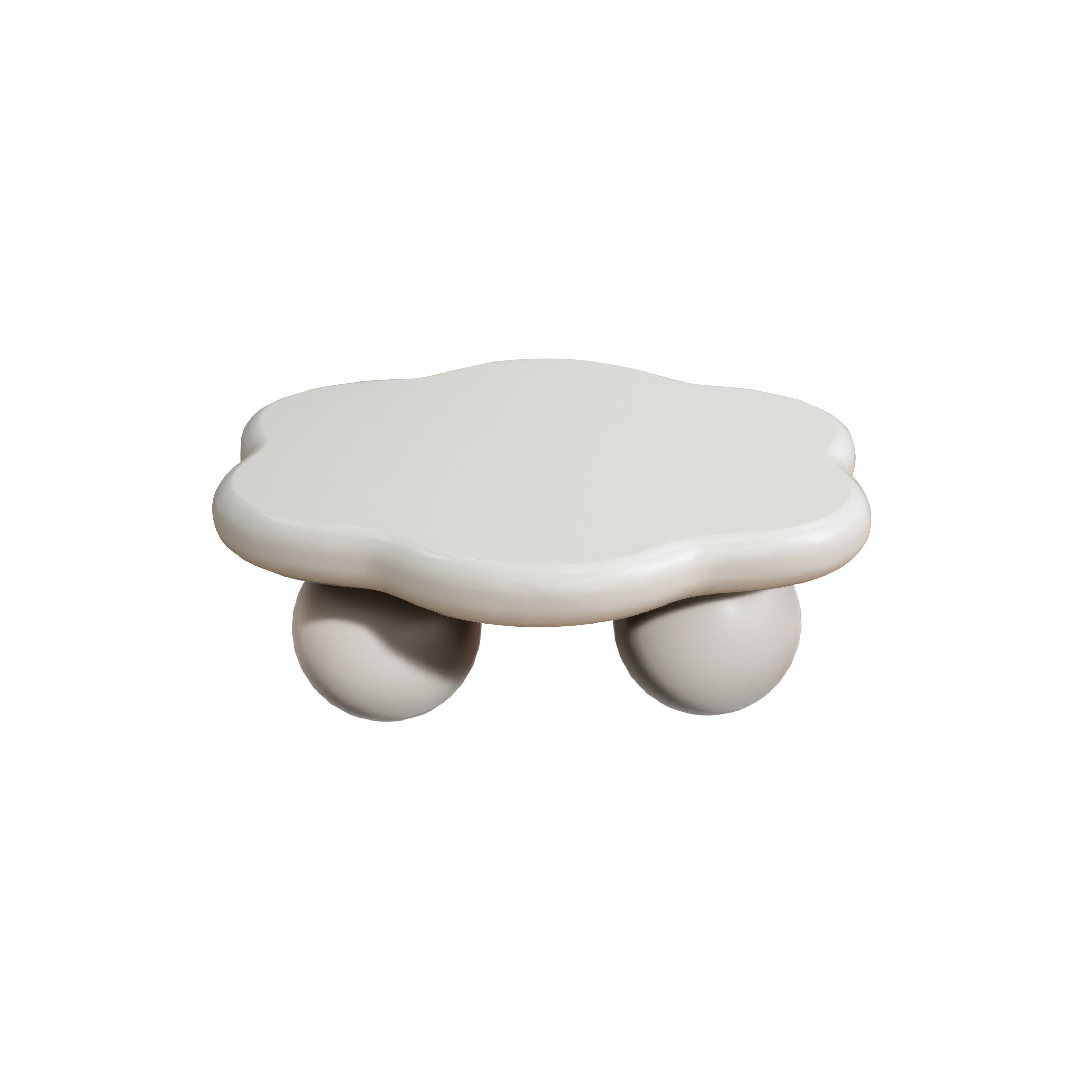 Alt View 5. Loheer - Loheer Cloud Shaped Coffee Table Cream White Petal Modern Minimalist Center Table with Spherical Legs 35 Inch - Cream White.