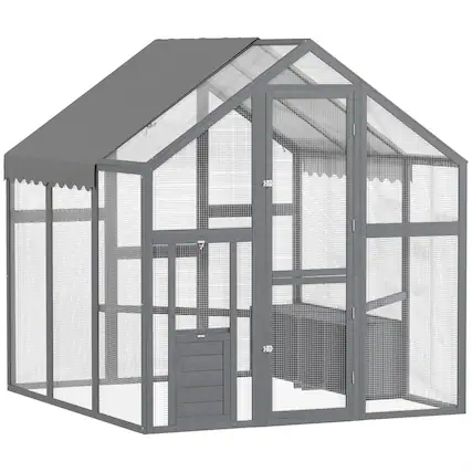 Front. Pefilos - 66" Large Chicken Coop Rabbit Hutch, Outdoor Wooden Poultry Cage Hen House with Nesting Box, Waterproof & Anti-UV Cover.