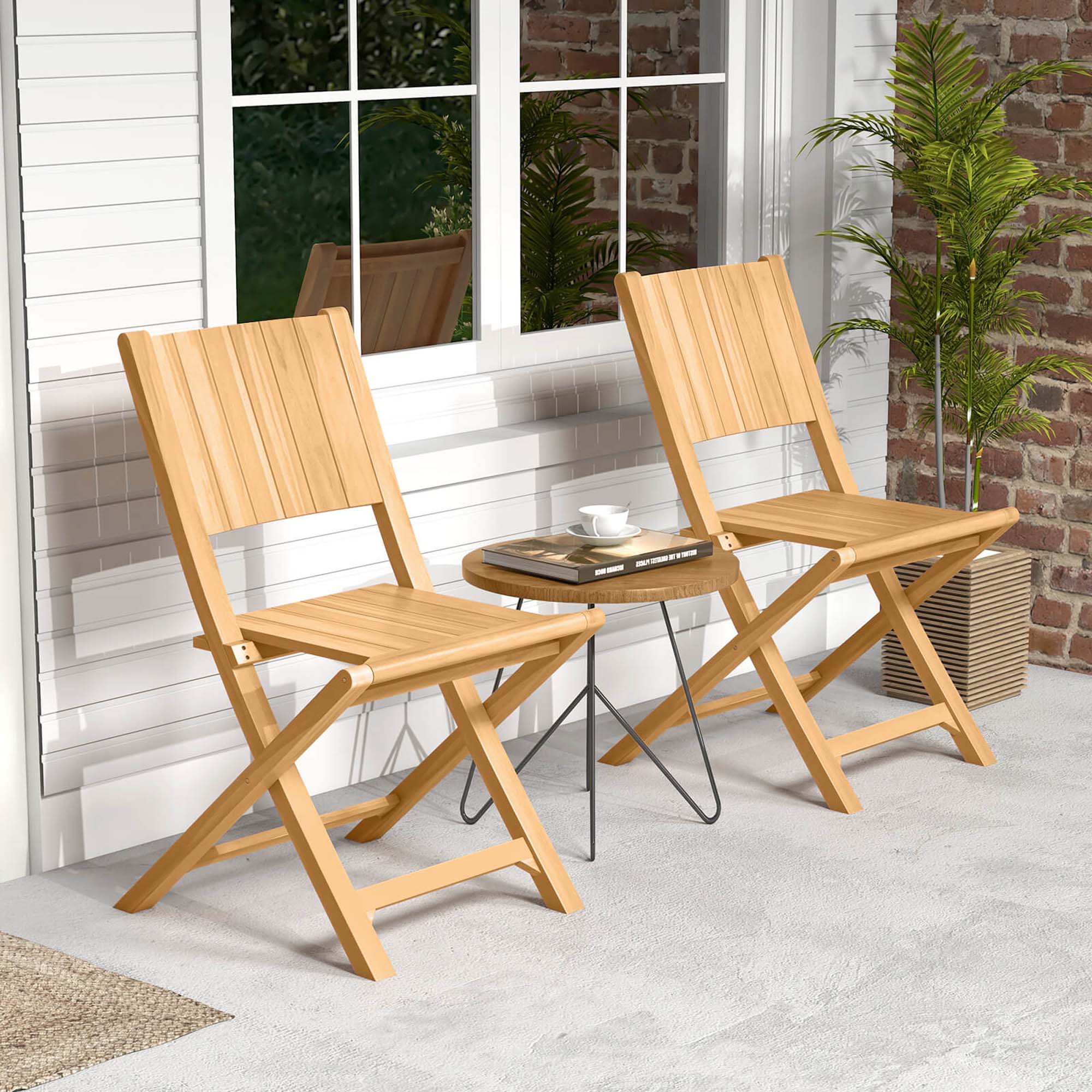Alt View 4. Costway - Costway 4 PCS Folding Patio Chairs with Inclined Backrest Teak Wood Outdoor Dining Chairs - Natural.