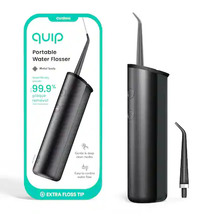 Cordless quip Portable Water Flosser
Metal body
Scientifically proven UP TO 99.9% plaque removal from treated areas
Gentle & deep clean modes
Easy-to-control water flow
EXTRA FLOSS TIP