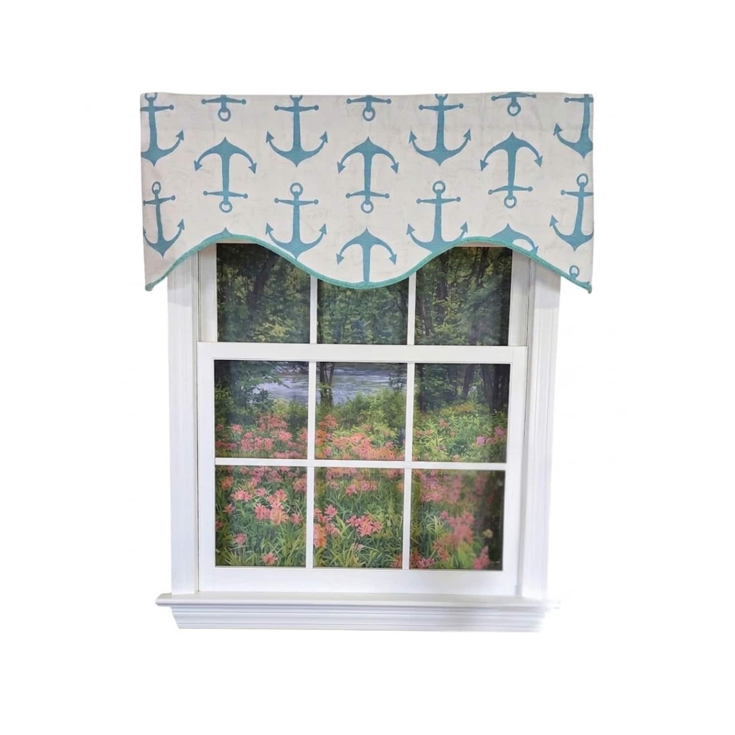 RLF Home - Anchors Cornice Window Valance 100% Cotton Lined Rod Pocket 50" x 17" - Green