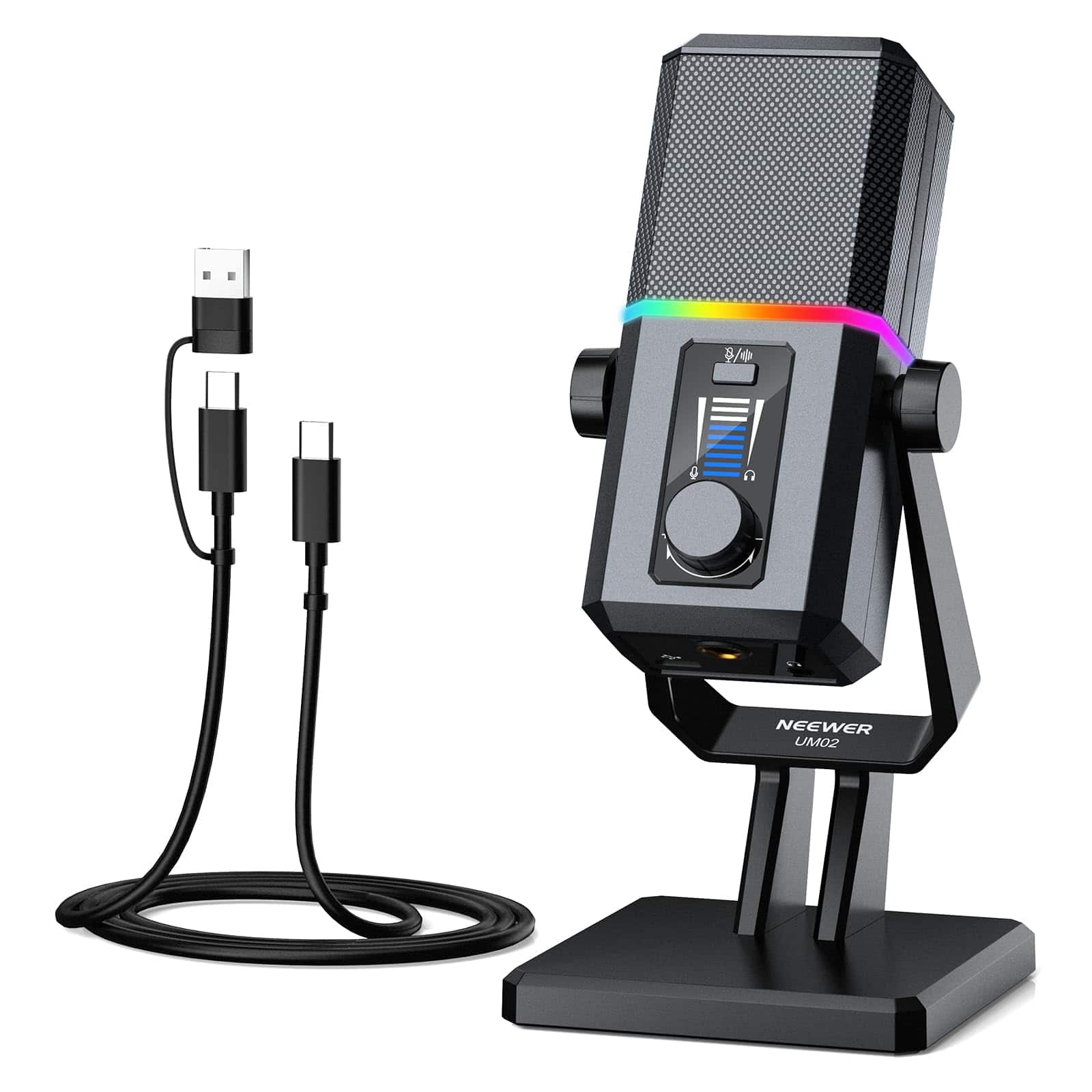 Neewer - UM02 RGB USB Mic, Cardioid, Noise Cancelling - Black