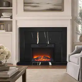 RYHNUYNE - Mirrored Finish Freestanding Fireplace, Sleek Modern Realistic Flame For Living Room Bedroom Home Decor - Black